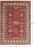 Red Super Kazak Hand Knotted Area Rug - 5' 6" X 7' 11" - Golden Nile