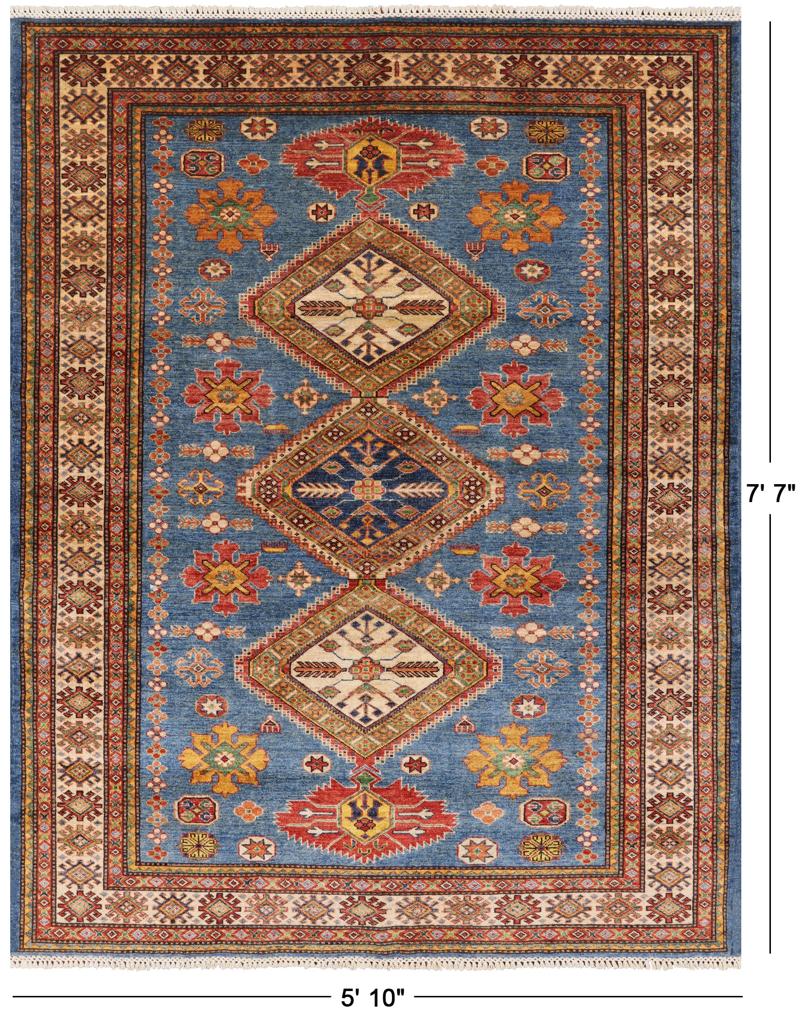 Blue Super Kazak Handmade Area Rug - 5' 10" X 7' 7" - Golden Nile