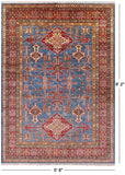 Blue Super Kazak Hand Knotted Wool Area Rug - 5' 8" X 8' 2" - Golden Nile