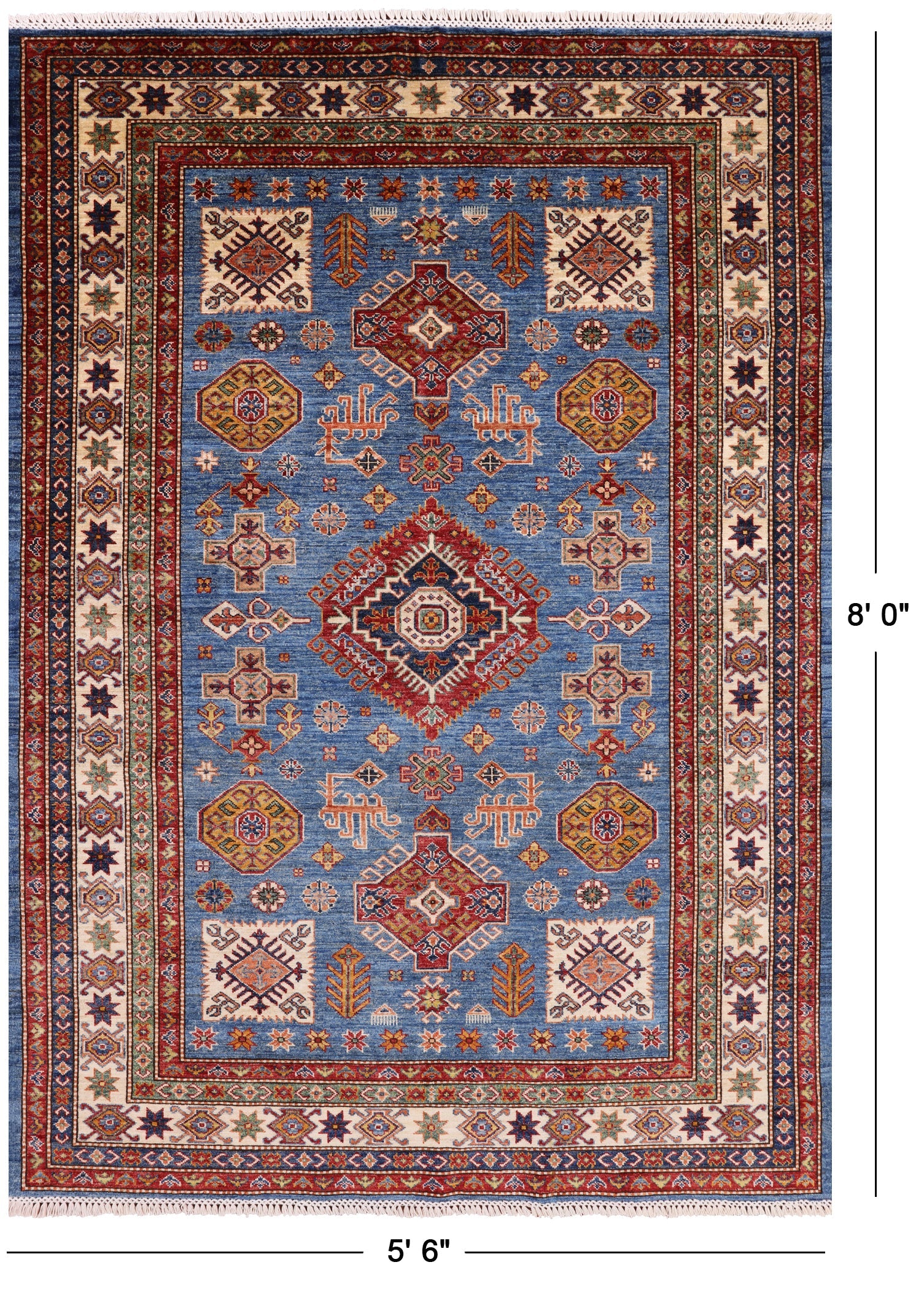 Blue Super Kazak Handmade Area Rug - 5' 6" X 8' 0" - Golden Nile