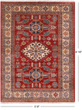 Red Super Kazak Hand Knotted Wool Area Rug - 5' 0" X 6' 10" - Golden Nile