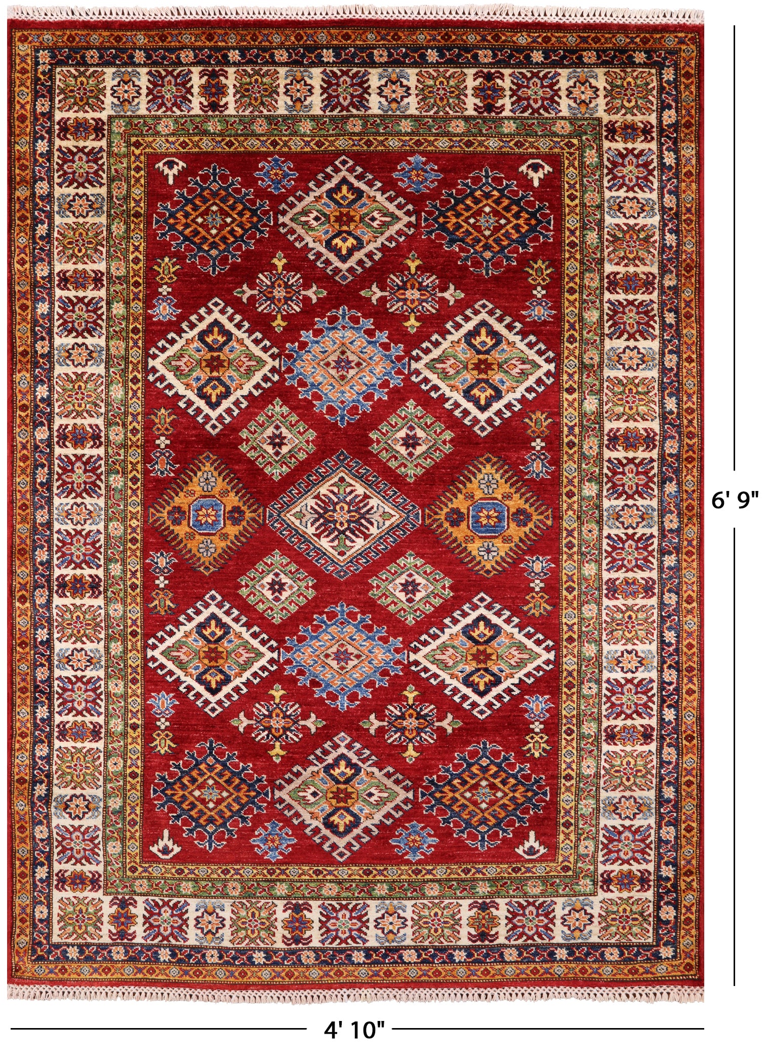Red Super Kazak Hand Knotted Area Rug - 4' 10" X 6' 9" - Golden Nile
