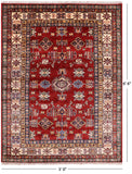 Red Super Kazak Hand Knotted Wool Area Rug - 5' 0" X 6' 6" - Golden Nile