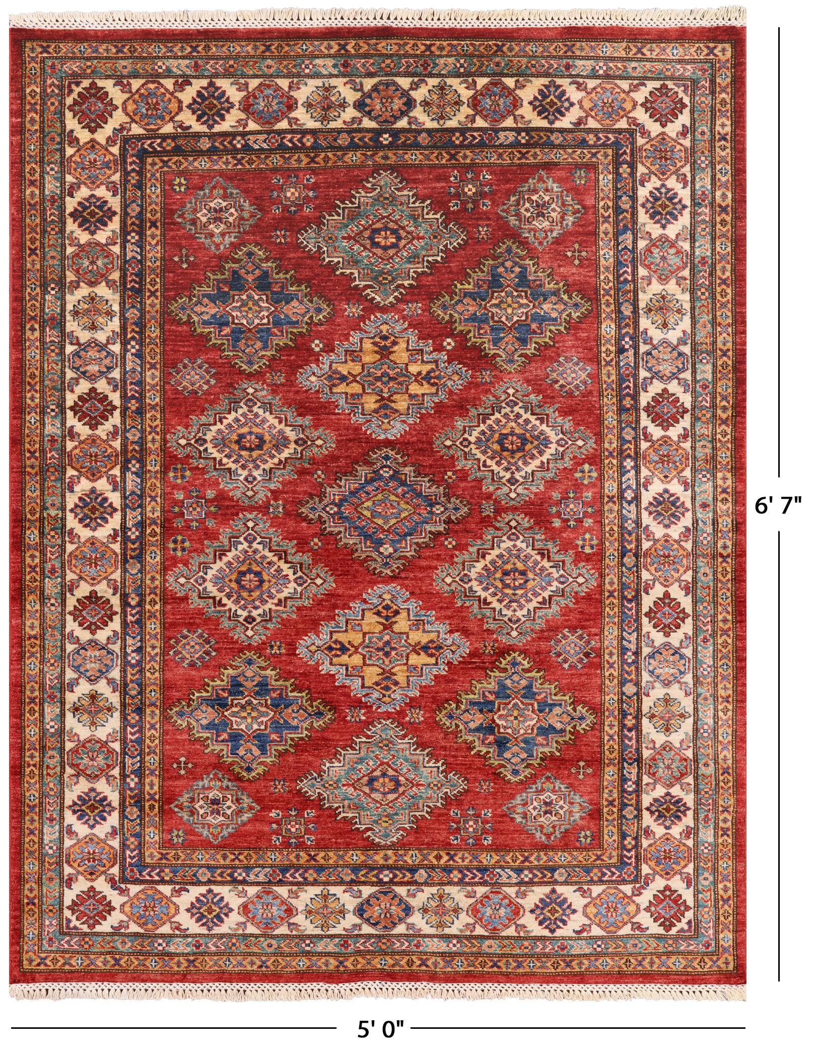 Red Super Kazak Handmade Area Rug - 5' X 6' 7" - Golden Nile