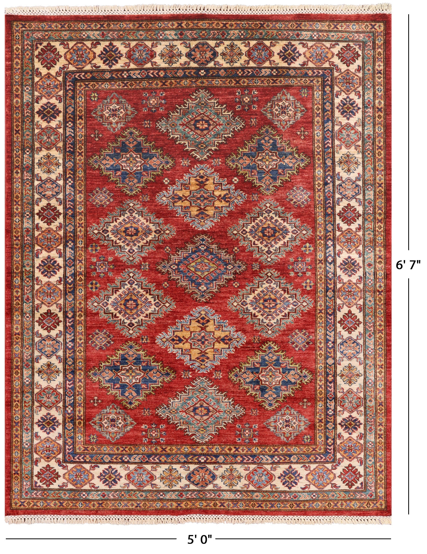 Red Super Kazak Handmade Area Rug - 5' X 6' 7" - Golden Nile