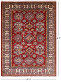 Red Super Kazak Hand Knotted Area Rug - 4' 11" X 6' 7" - Golden Nile