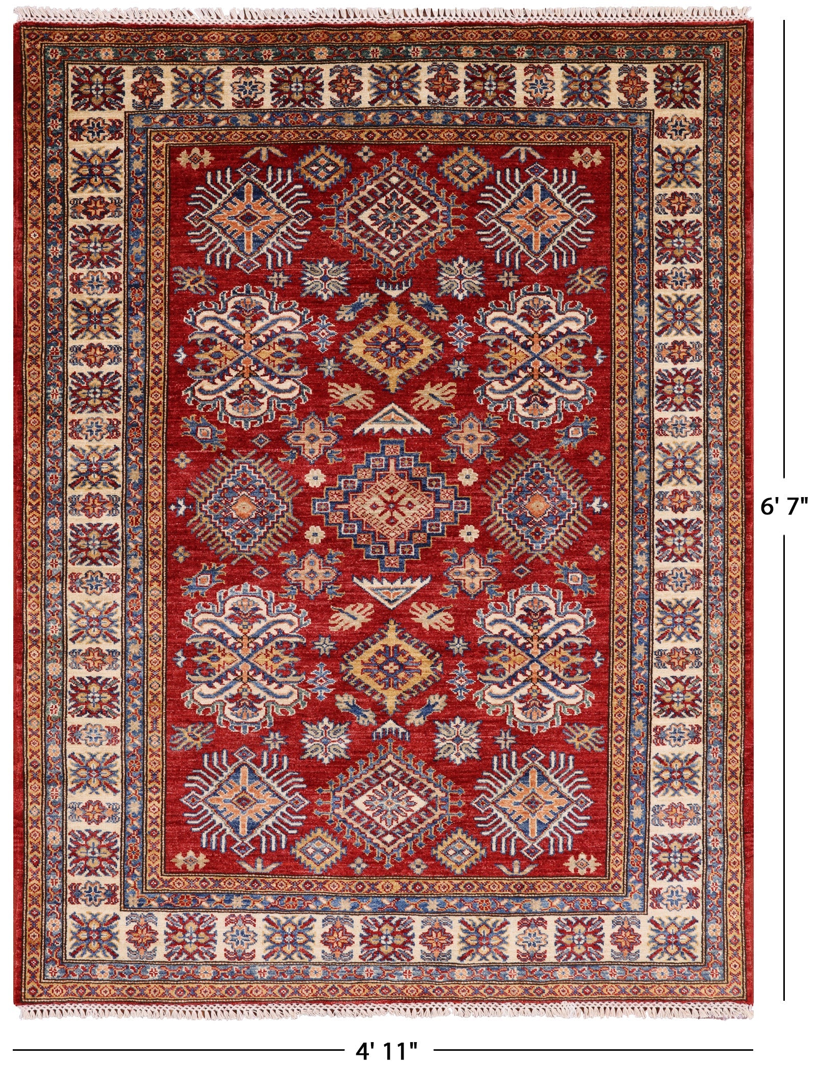 Red Super Kazak Hand Knotted Area Rug - 4' 11" X 6' 7" - Golden Nile