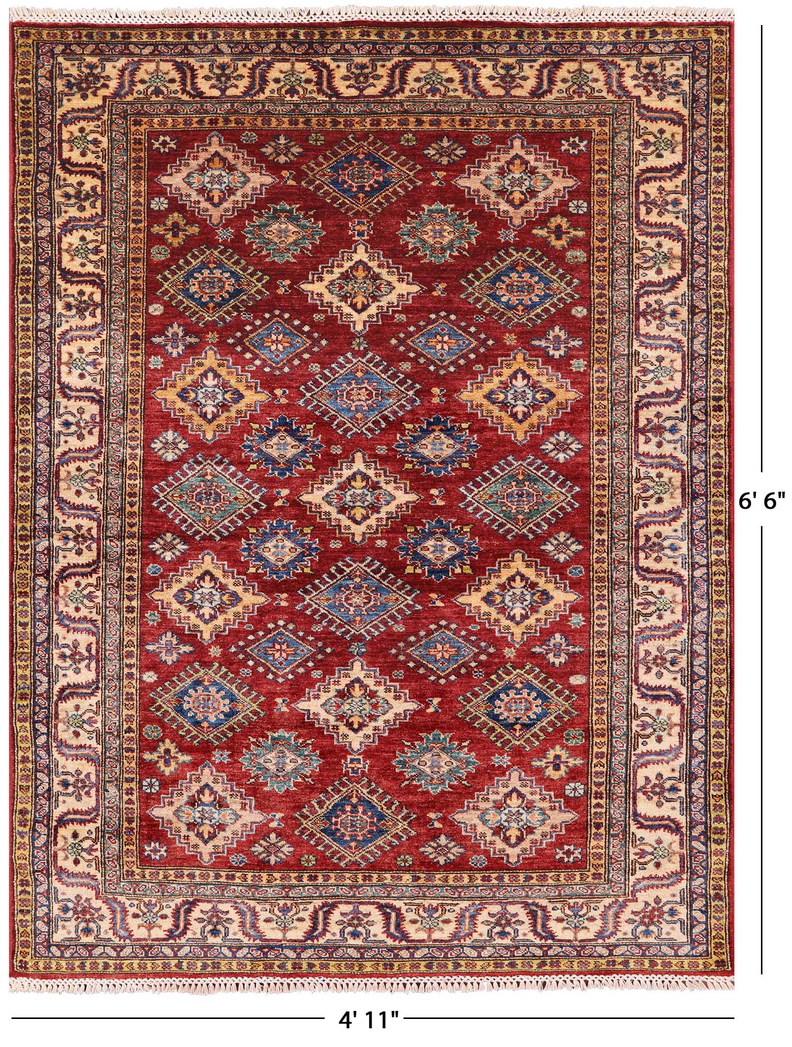 Red Super Kazak Hand Knotted Wool Area Rug - 4' 11" X 6' 6" - Golden Nile