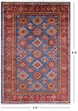 Blue Super Kazak Hand Knotted Area Rug - 5' 6" X 8' 0" - Golden Nile