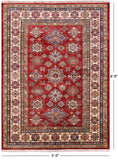 Red Super Kazak Hand Knotted Area Rug - 5' 0" X 6' 9" - Golden Nile