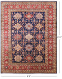 Blue Super Kazak Hand Knotted Wool Area Rug - 8' 0" X 9' 11" - Golden Nile