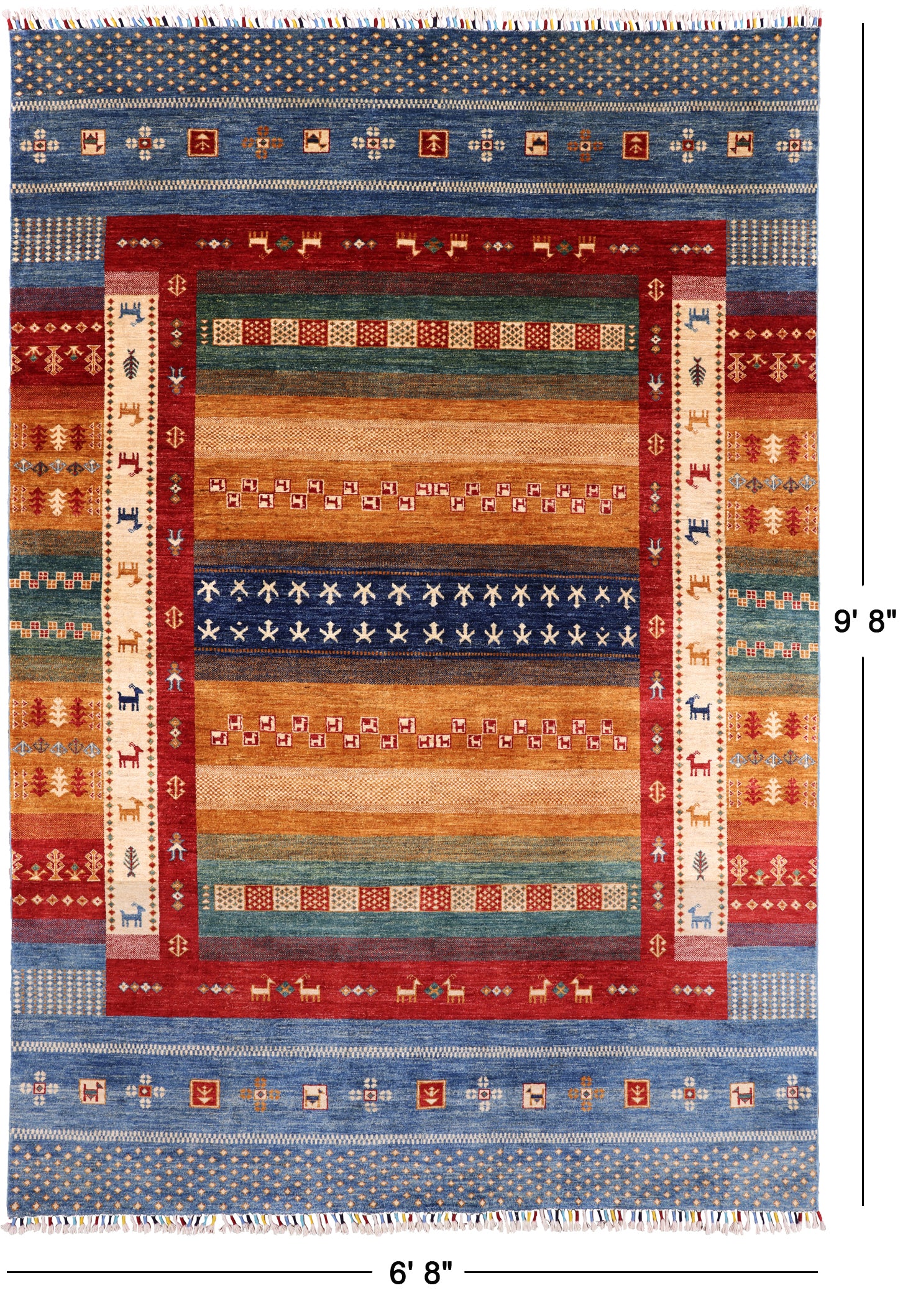 Tribal Gabbeh Hand Knotted Wool Area Rug - 6' 8" X 9' 8" - Golden Nile