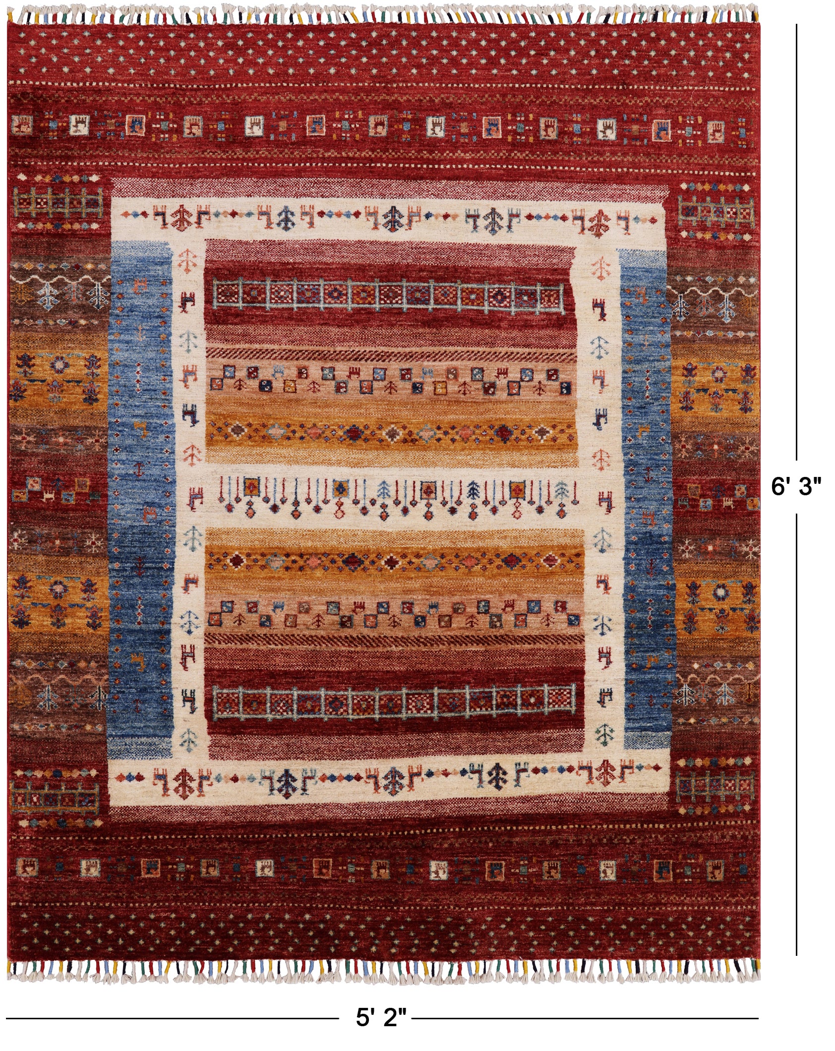 Persian Gabbeh Tribal Hand Knotted Wool Rug - 5' 2" X 6' 3" - Golden Nile