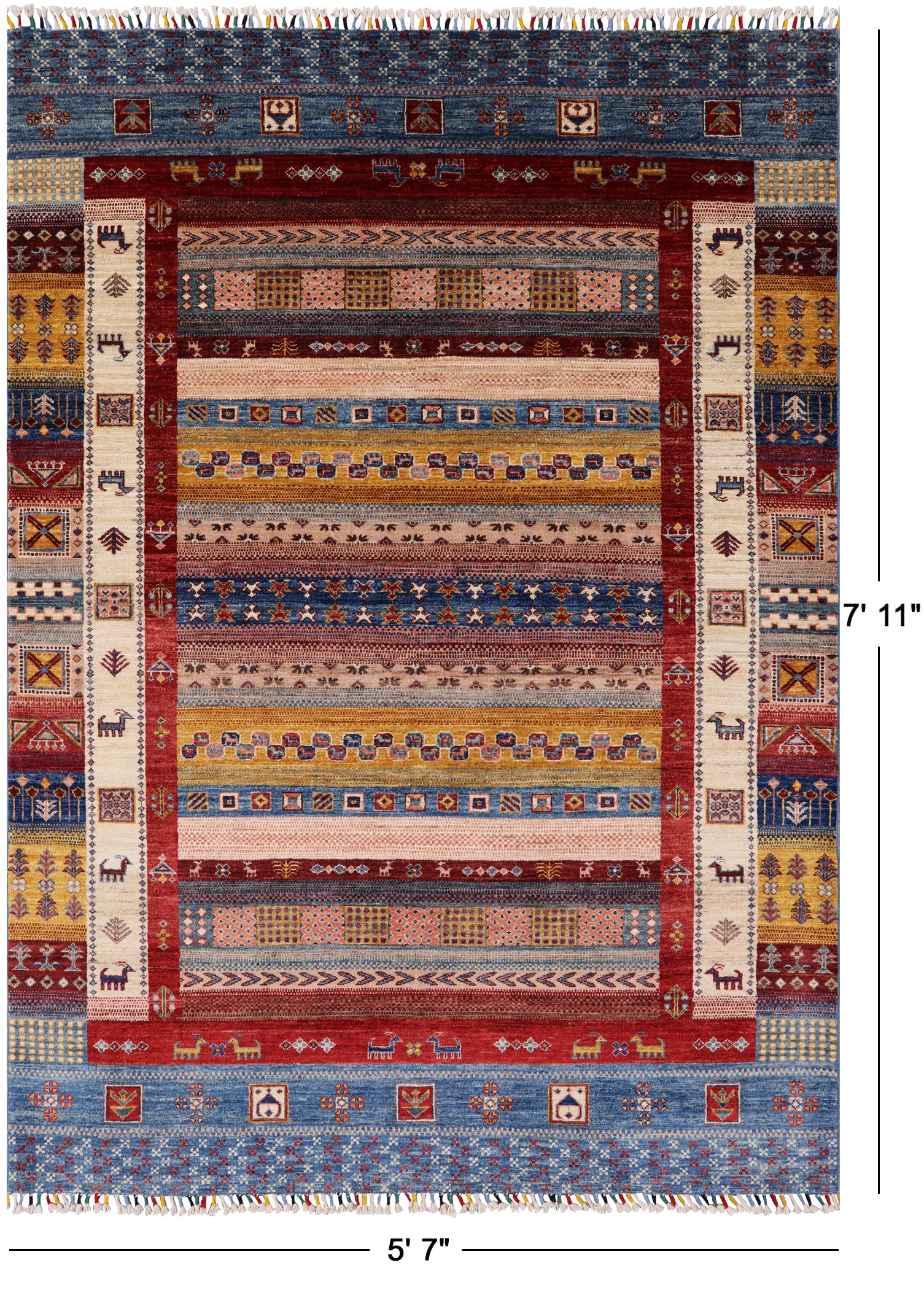 Tribal Gabbeh Hand Knotted Wool Rug - 5' 7" X 7' 11" - Golden Nile