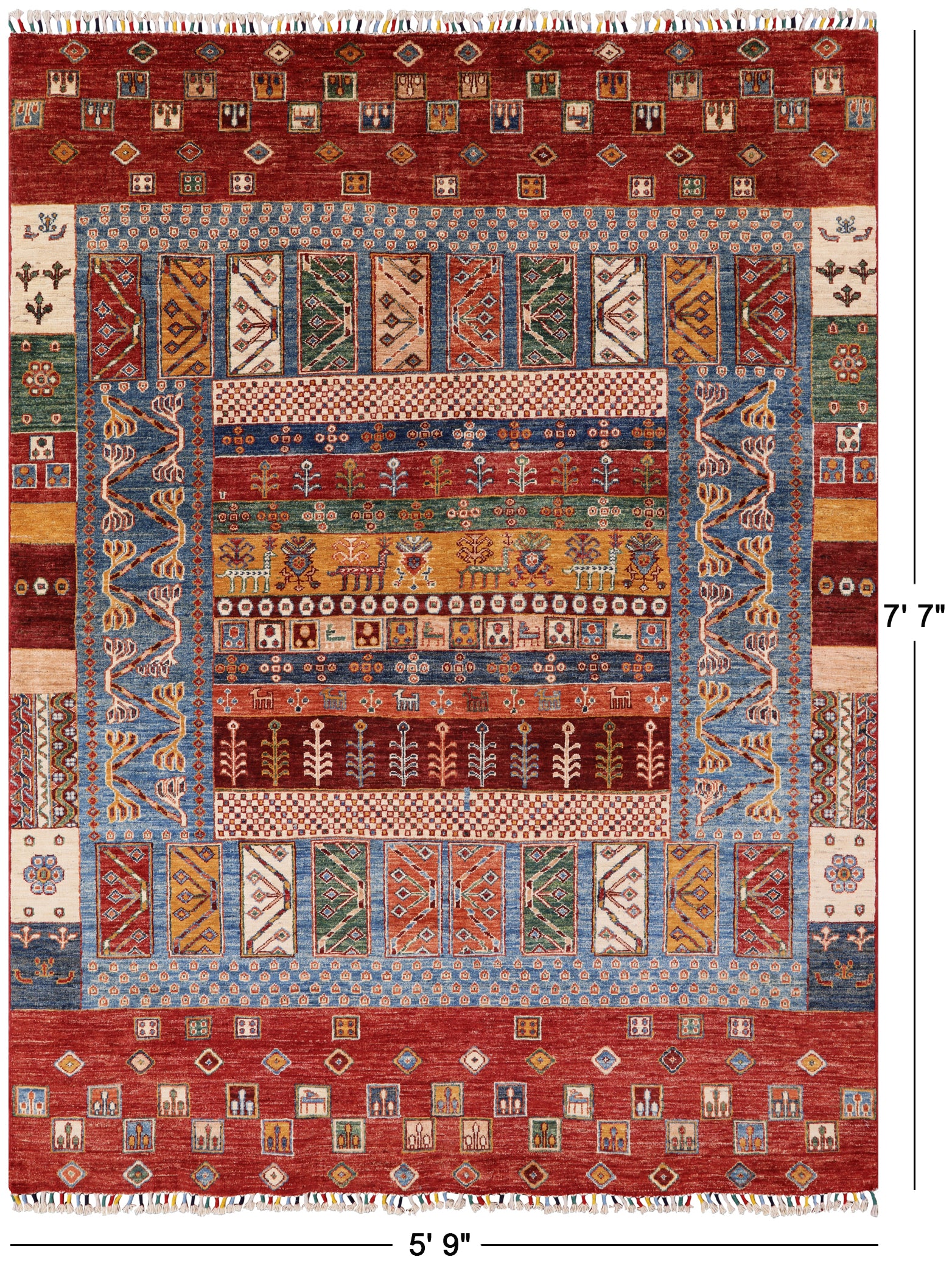Tribal Persian Gabbeh Handmade Wool Rug - 5' 9" X 7' 7" - Golden Nile