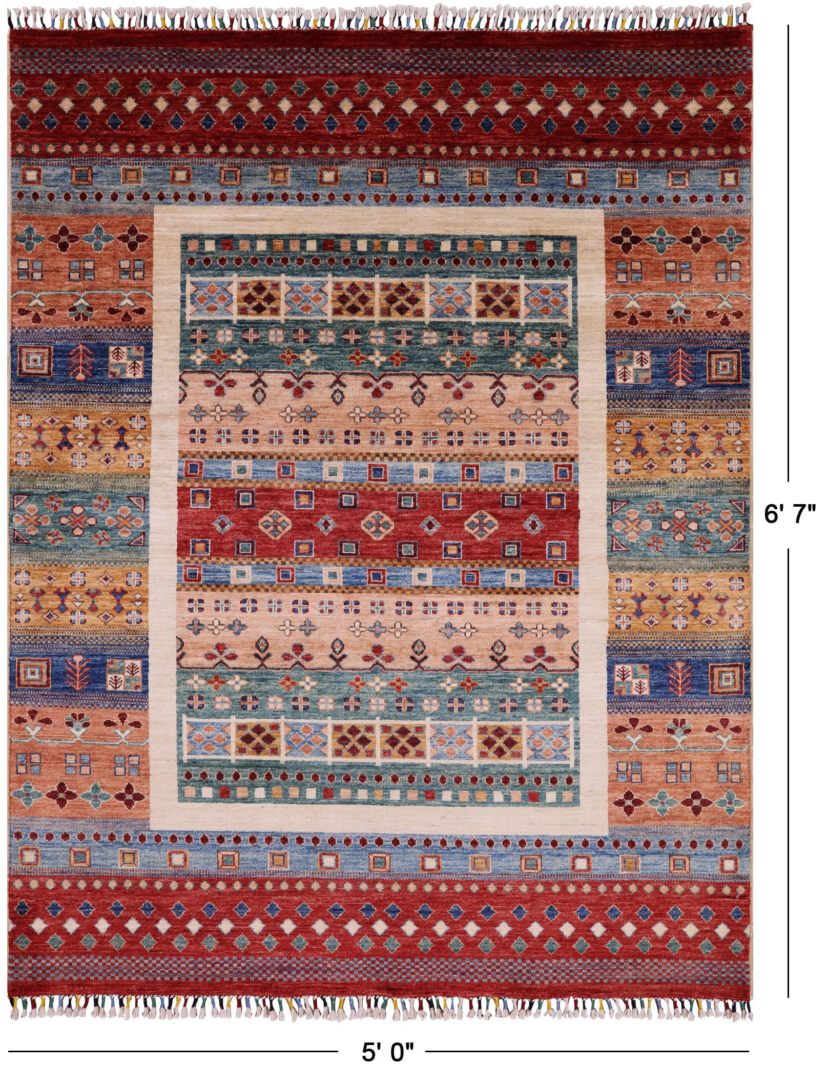 Tribal Persian Gabbeh Hand Knotted Wool Rug - 5' 0" X 6' 7" - Golden Nile