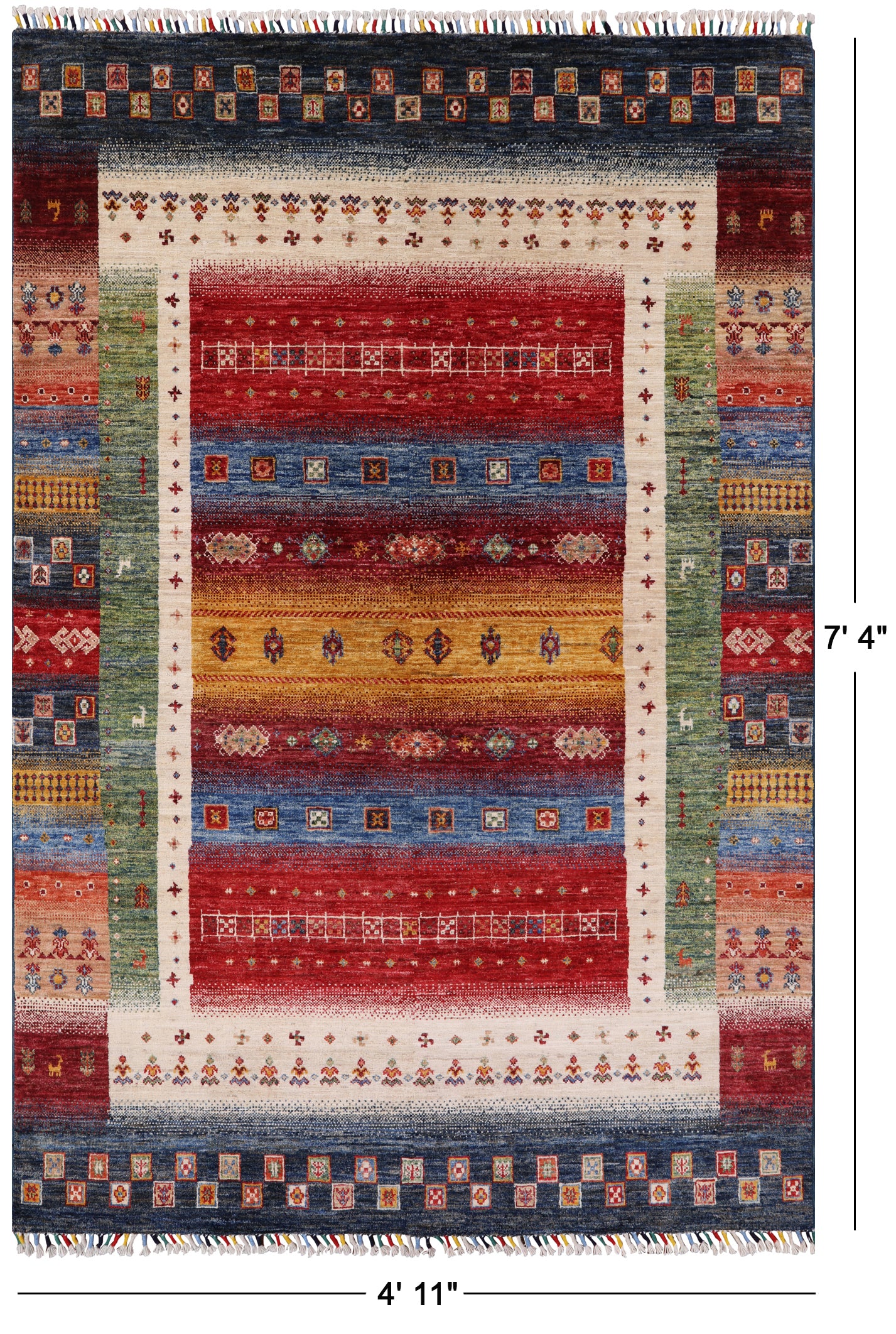 Tribal Persian Gabbeh Hand Knotted Wool Rug - 4' 11" X 7' 4" - Golden Nile