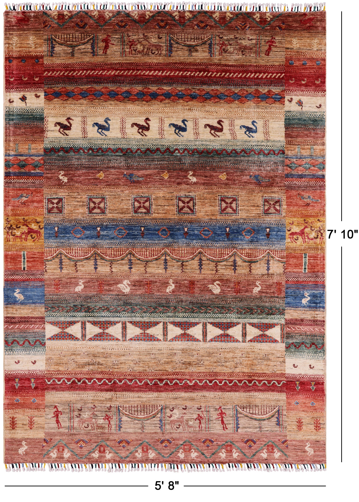 Tribal Gabbeh Hand Knotted Wool Rug - 5' 8" X 7' 10" - Golden Nile