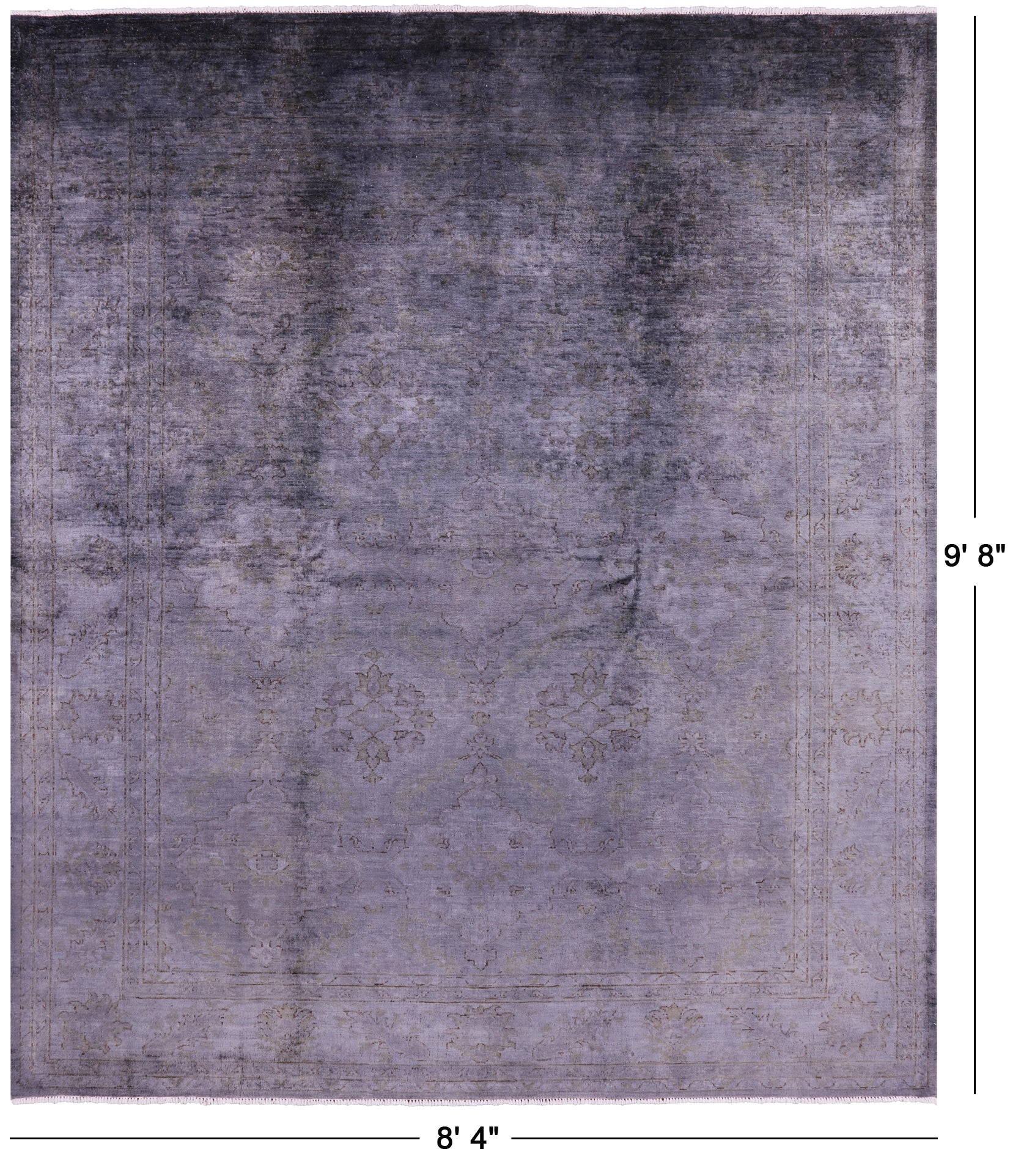 Grey Full Pile Overdyed Hand Knotted Wool Rug - 8' 4" X 9' 8" - Golden Nile