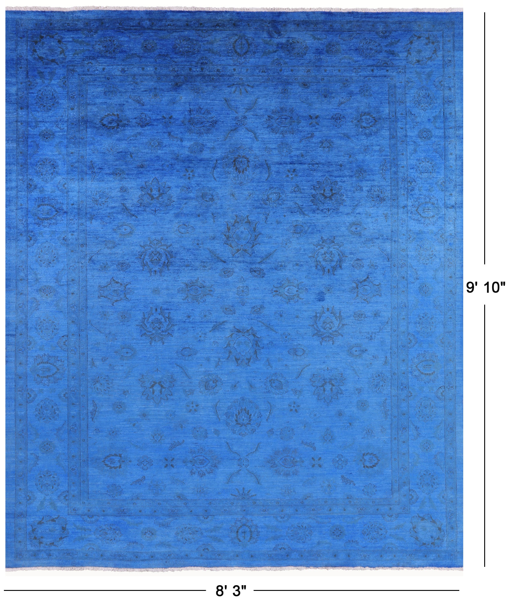 Blue Full Pile Overdyed Hand Knotted Wool Area Rug - 8' 3" X 9' 10" - Golden Nile