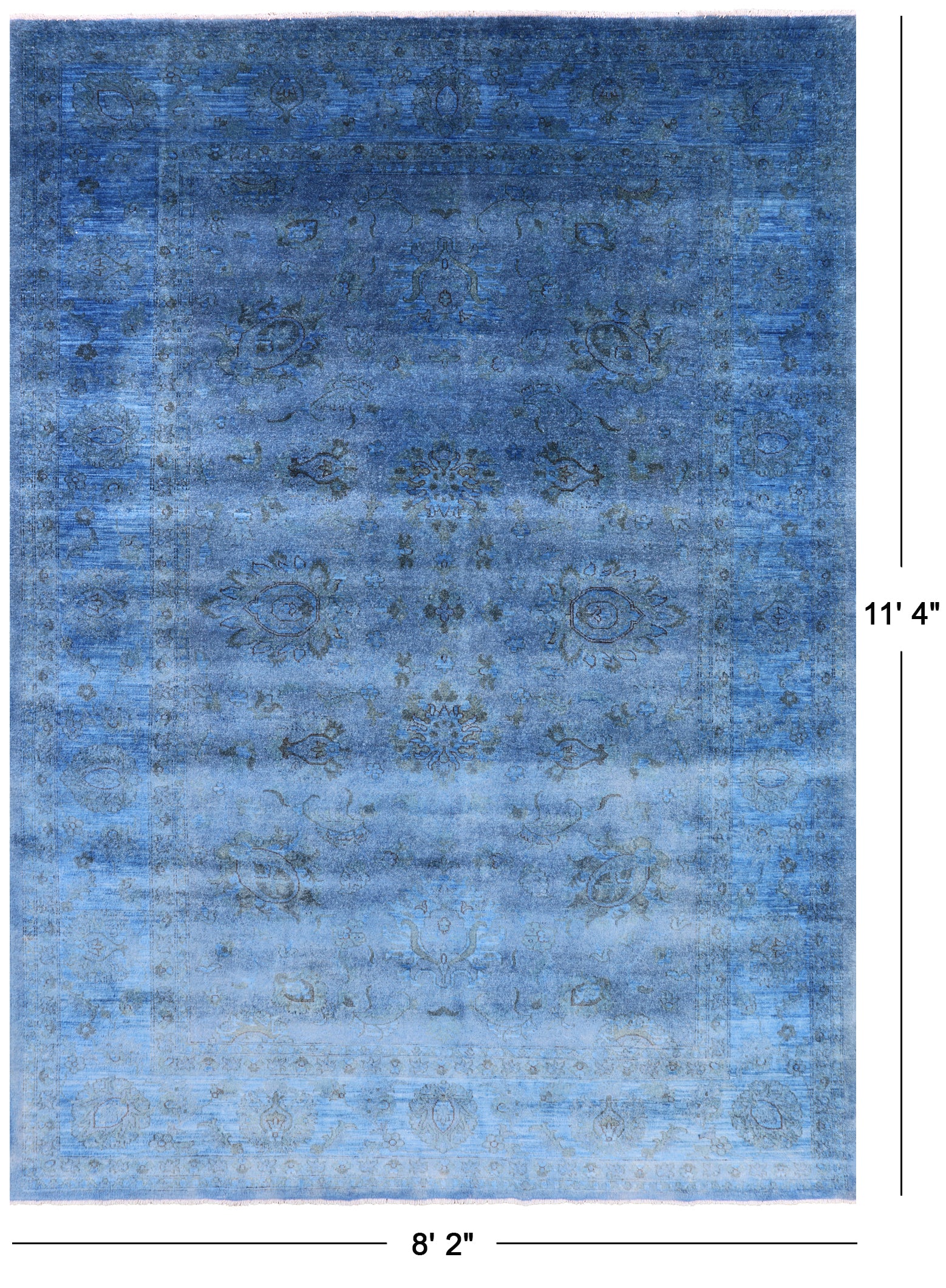 Blue Full Pile Overdyed Handmade Wool Area Rug - 8' 2" X 11' 4" - Golden Nile