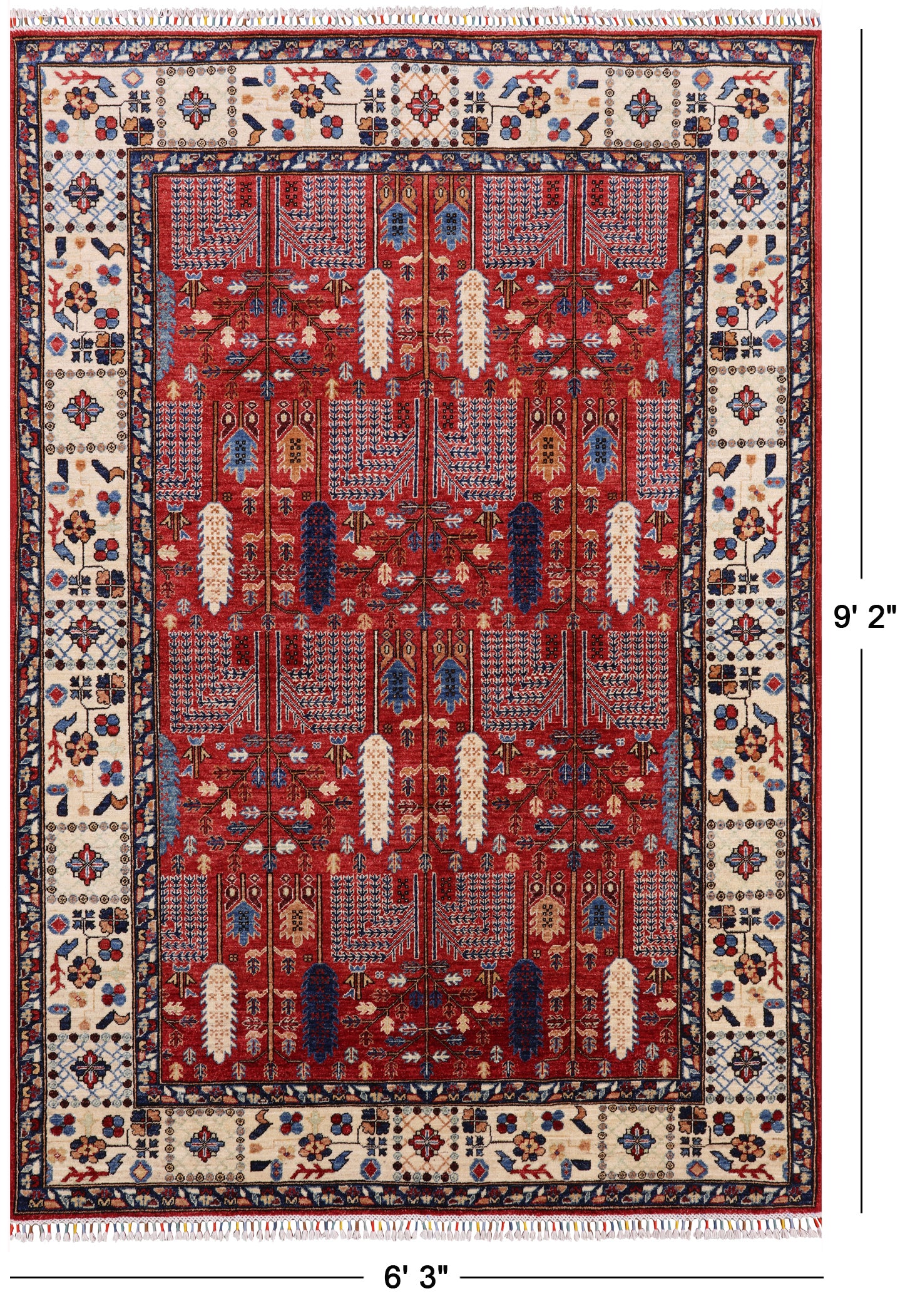 Red Persian Ziegler Handmade Wool Area Rug - 6' 3" X 9' 2" - Golden Nile