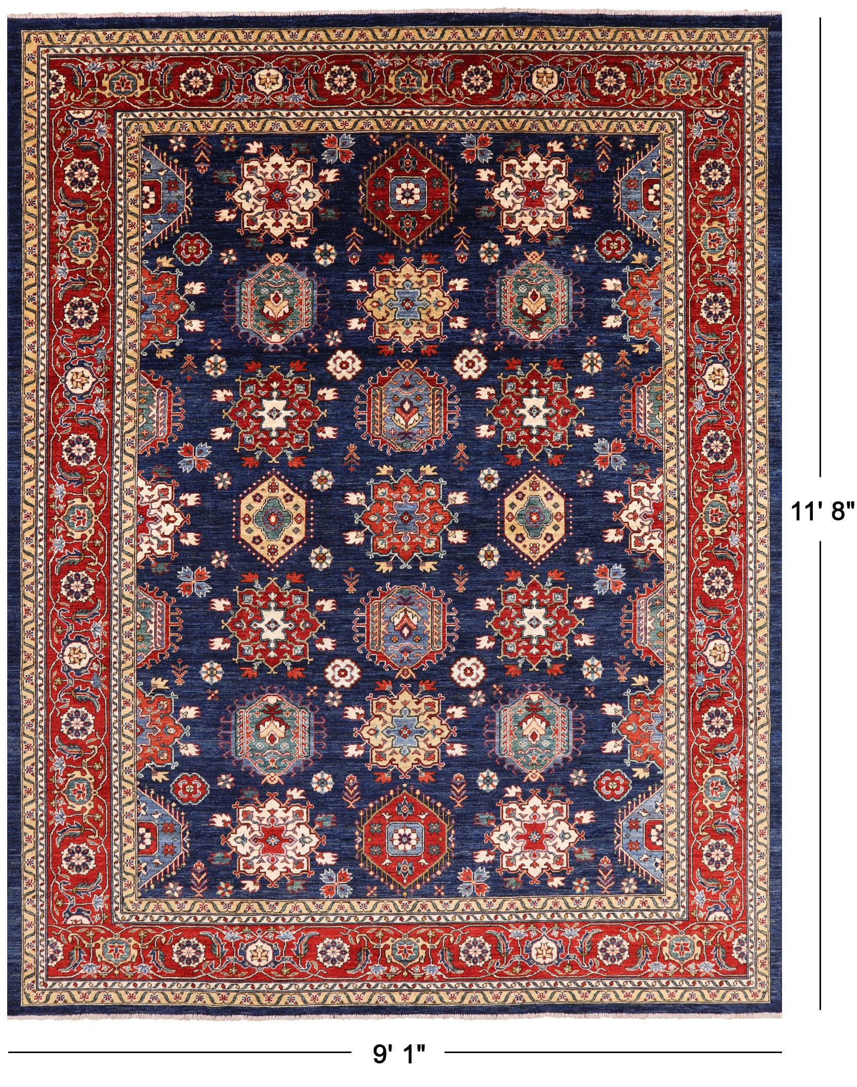 Blue Fine Serapi Hand Knotted Wool Area Rug - 9' 1" X 11' 8" - Golden Nile