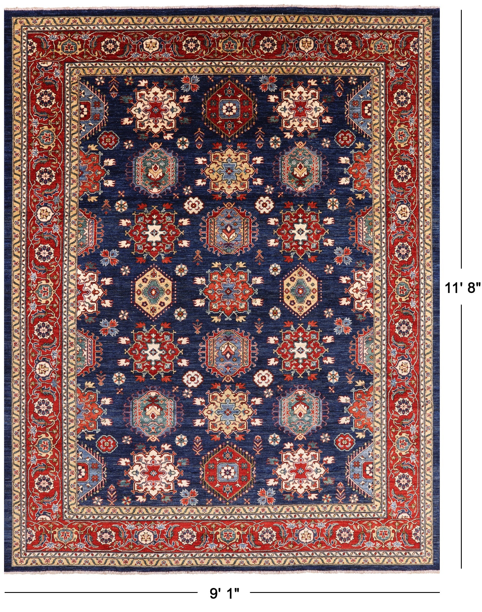 Blue Fine Serapi Hand Knotted Wool Area Rug - 9' 1" X 11' 8" - Golden Nile
