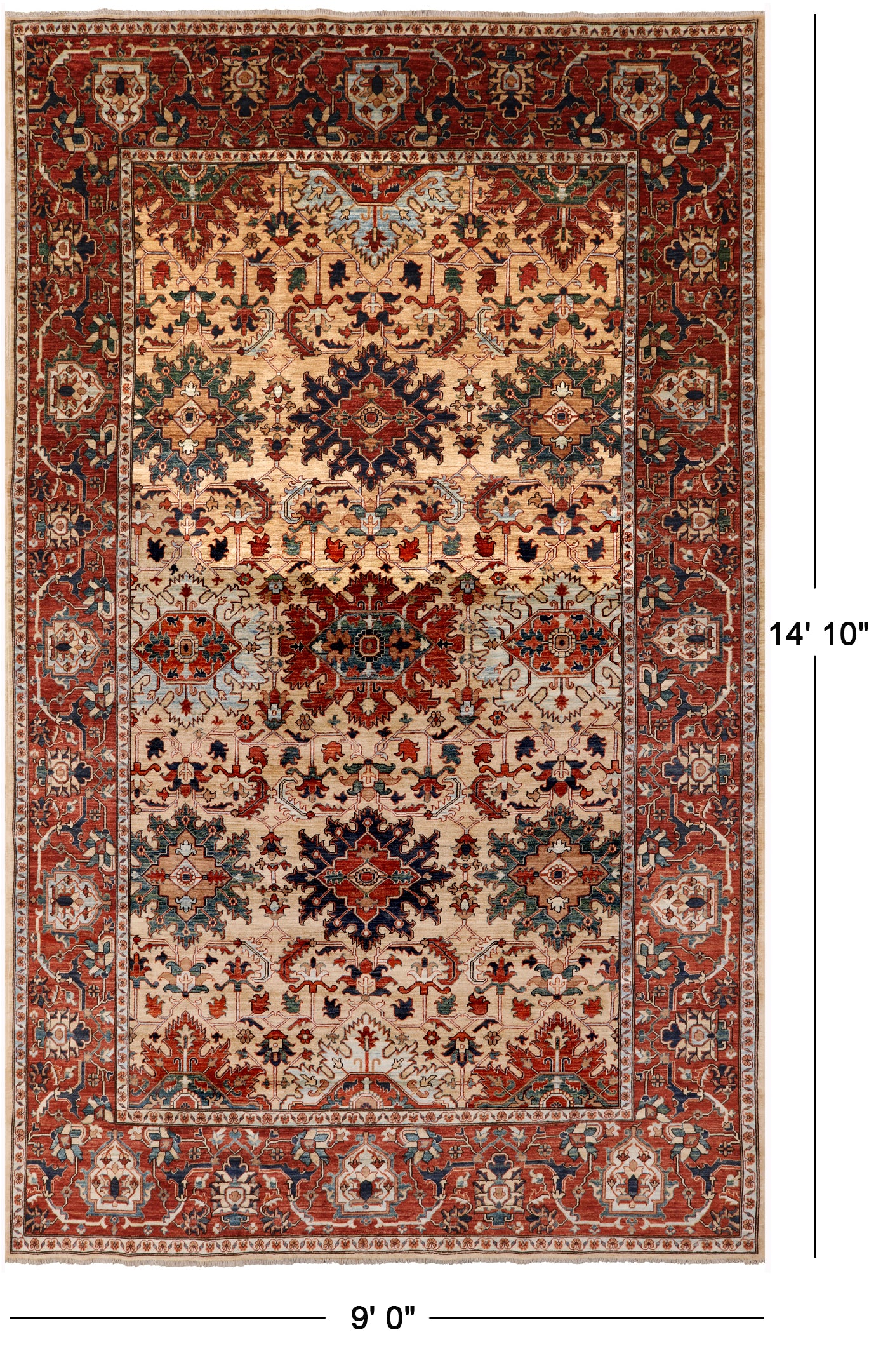 Fine Serapi Hand Knotted Wool Rug - 9' 0" X 14' 10" - Golden Nile