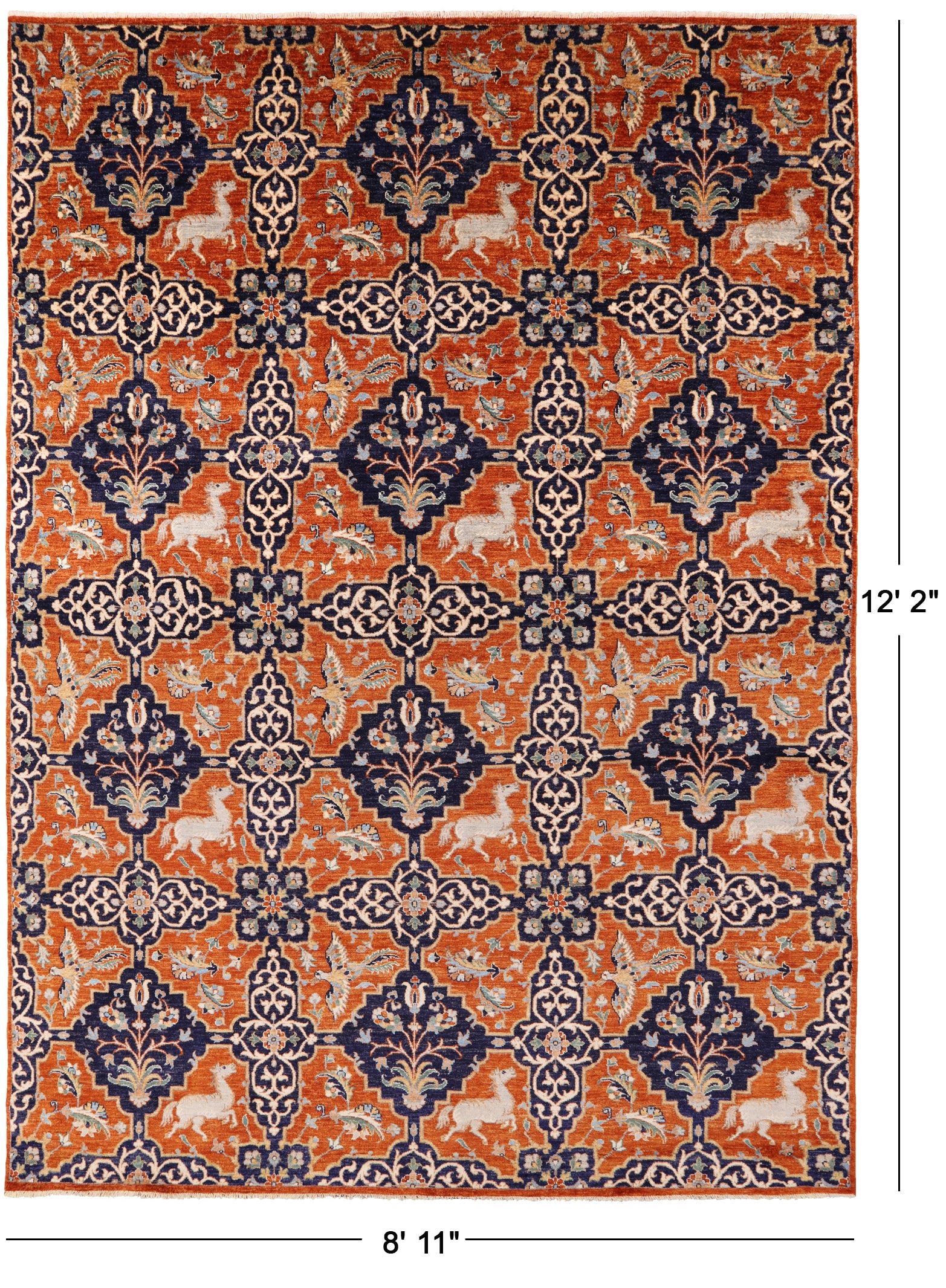 Orange Fine Serapi Hand Knotted Wool Area Rug - 8' 11" X 12' 2" - Golden Nile