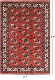 Red Ersari Handmade Wool Area Rug - 6' 7" X 9' 7" - Golden Nile