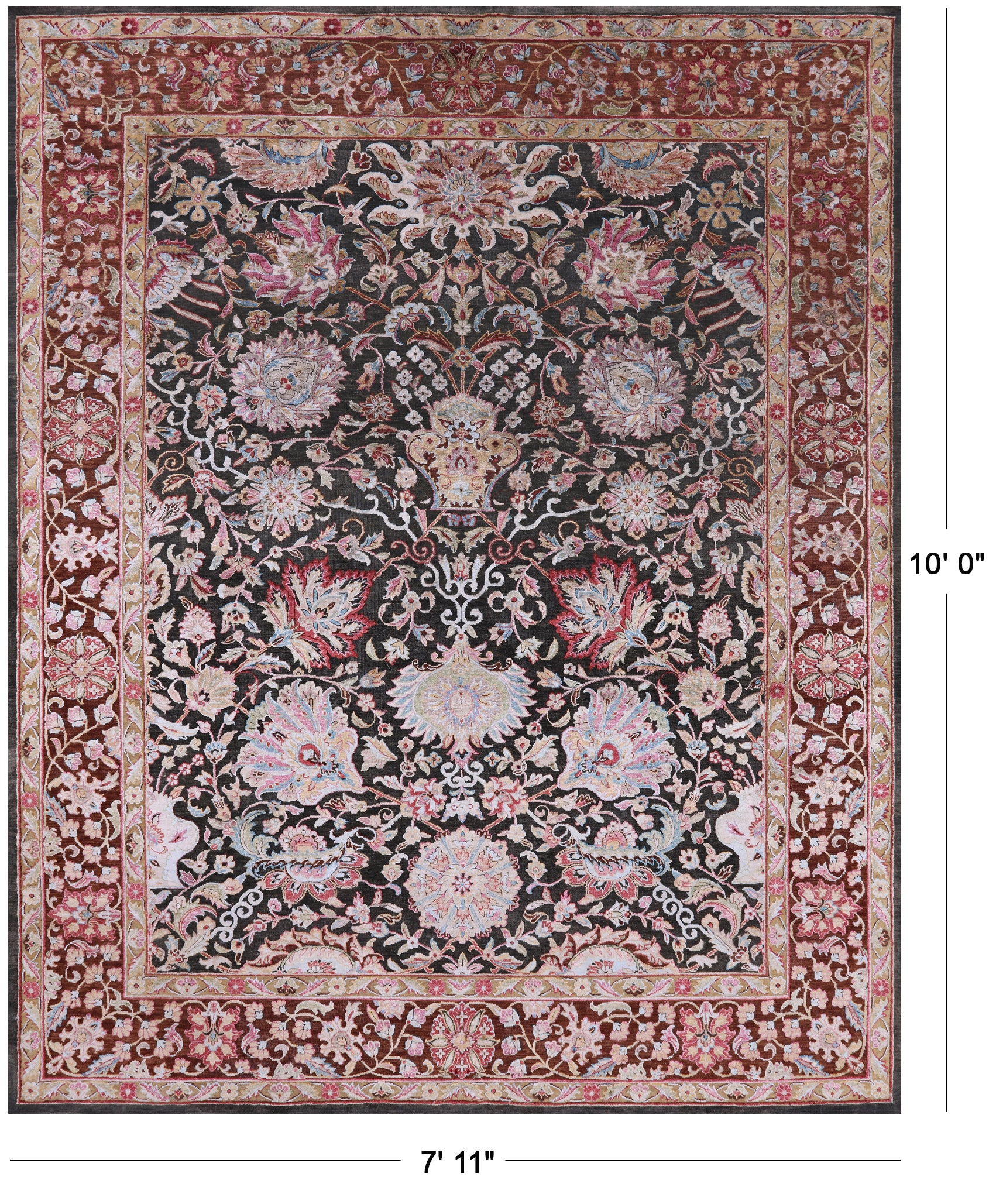 Grey Pure Silk With Oxidized Wool Hand Knotted Area Rug - 7' 11" X 10' - Golden Nile