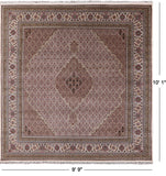 Ivory Square Bijar Hand Knotted Wool & Silk Rug - 9' 9" X 10' 1" - Golden Nile