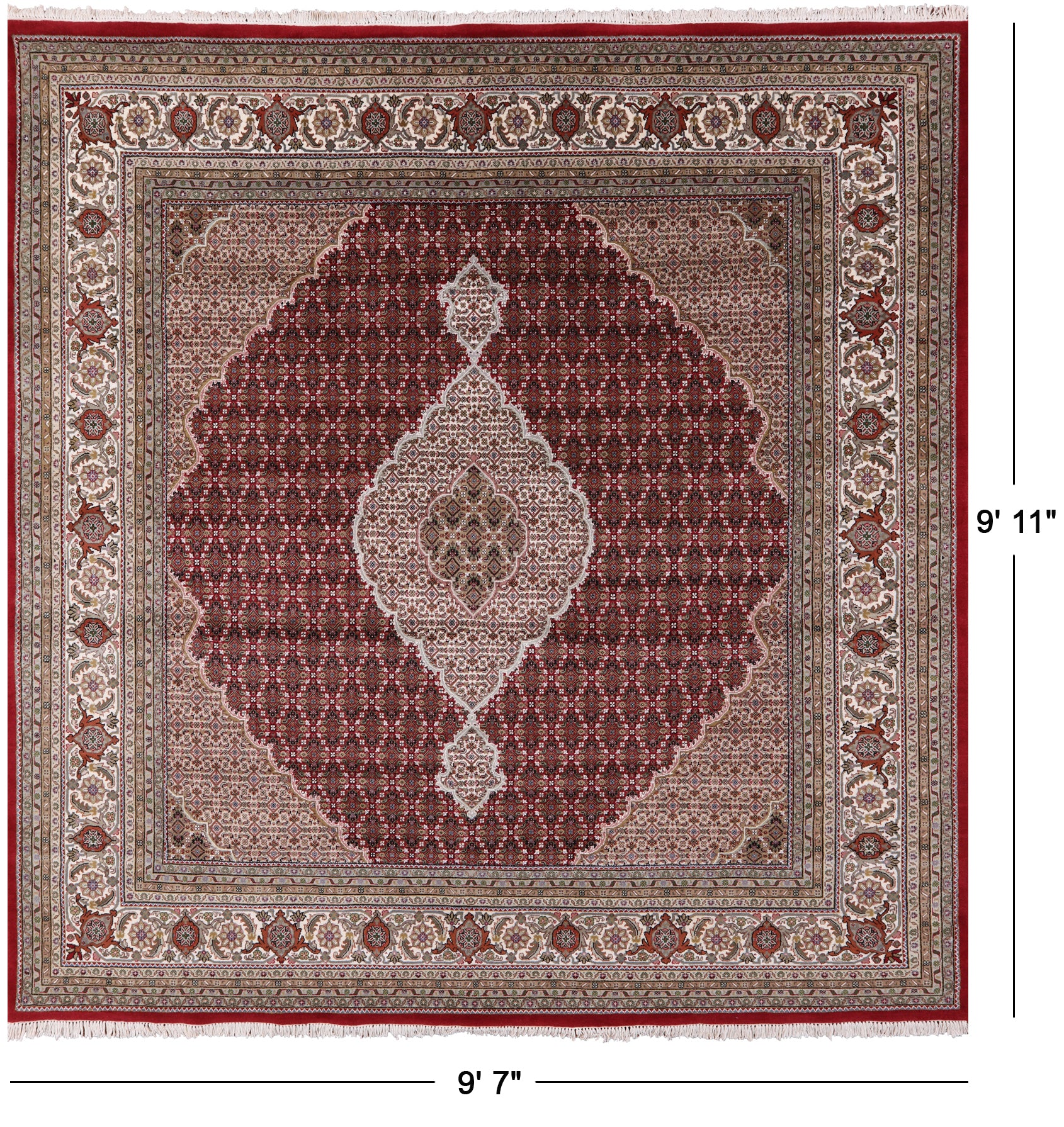 Square Bijar Handmade Wool & Silk Rug - 9' 7" X 9' 11" - Golden Nile