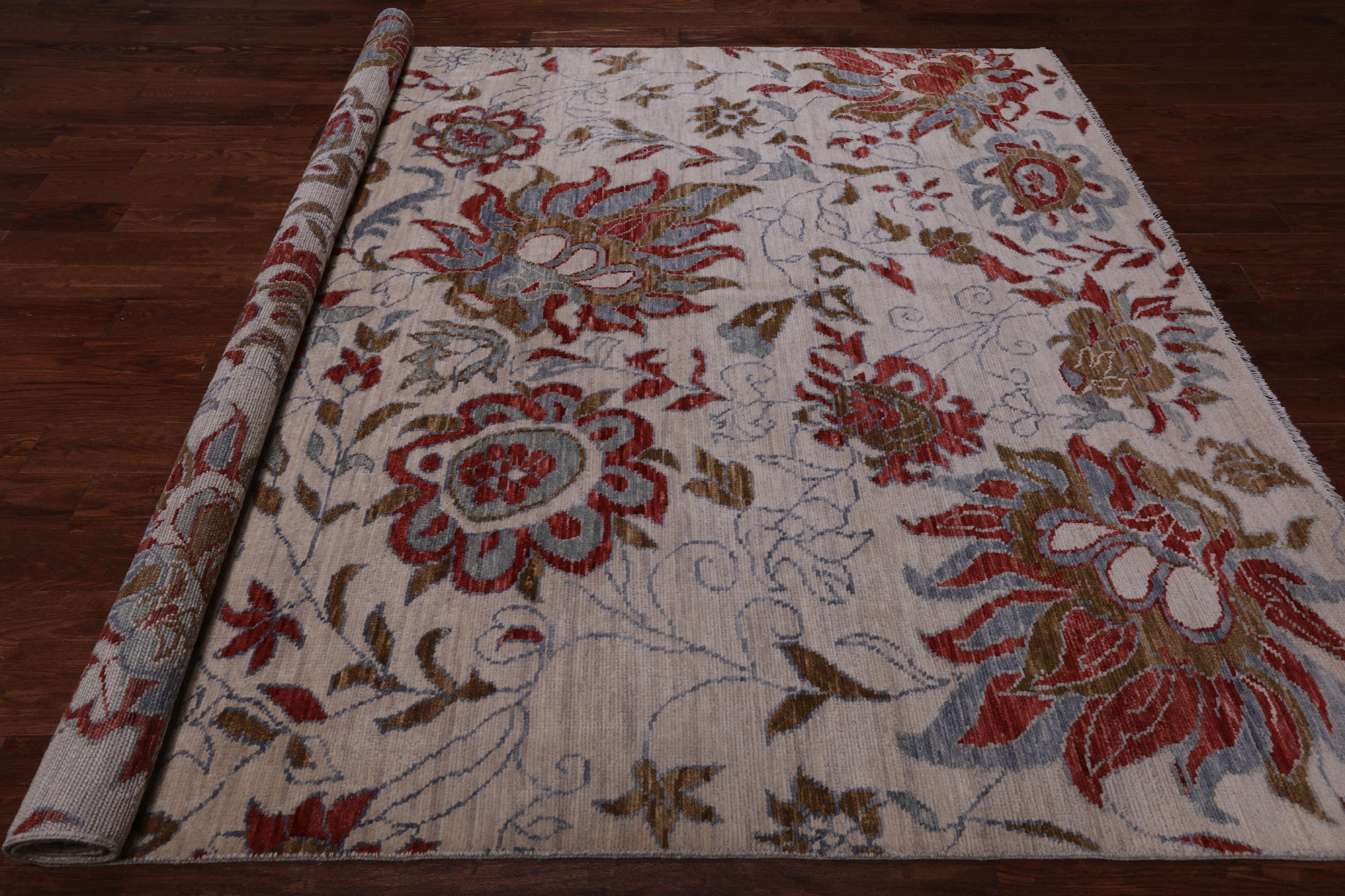 SUPER SALE Ivory Modern Hand Knotted Wool Area Rug - 8' 0" X 10' 2"