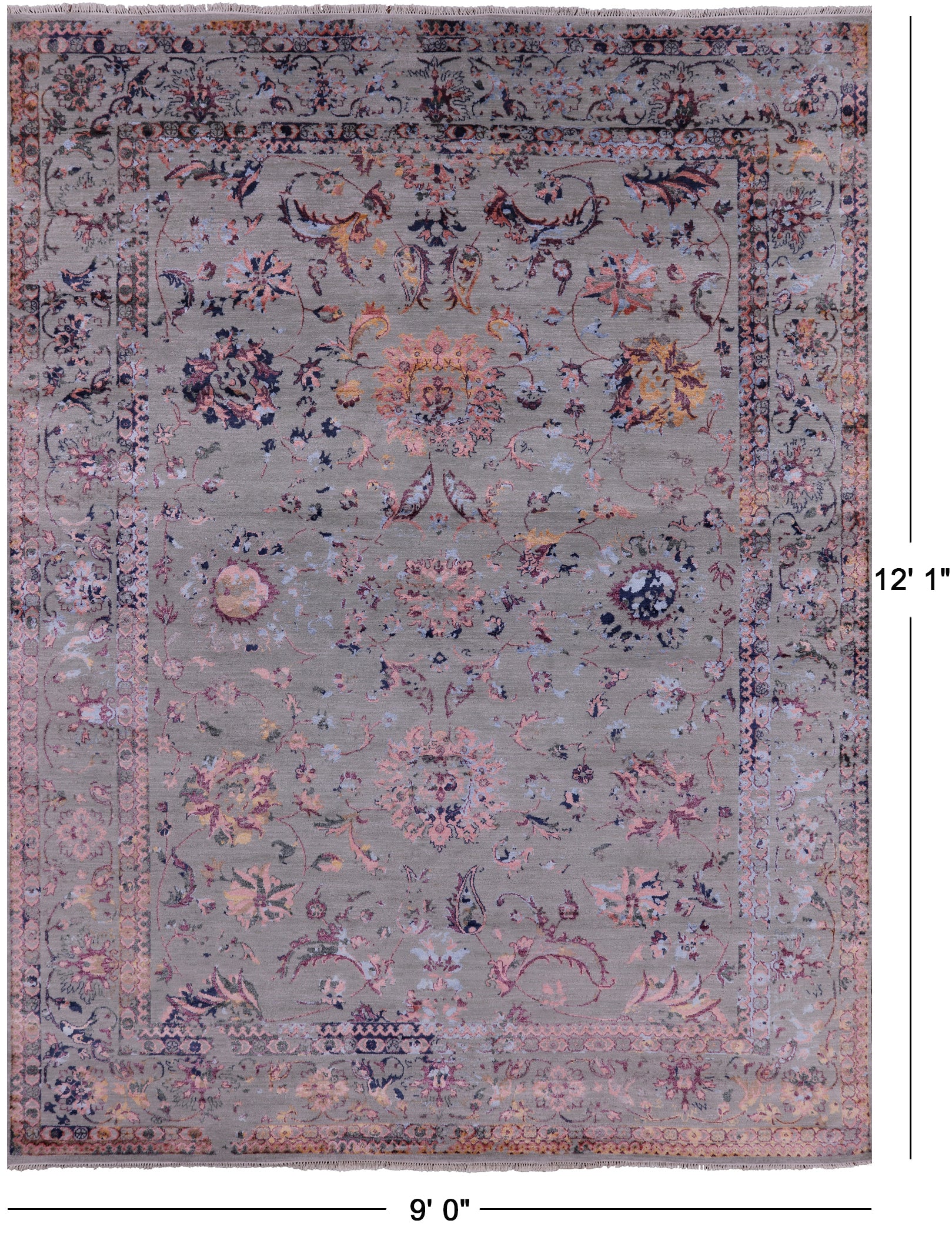 Grey Persian Wool & Silk Handmade Area Rug - 9' 0" X 12' 1" - Golden Nile