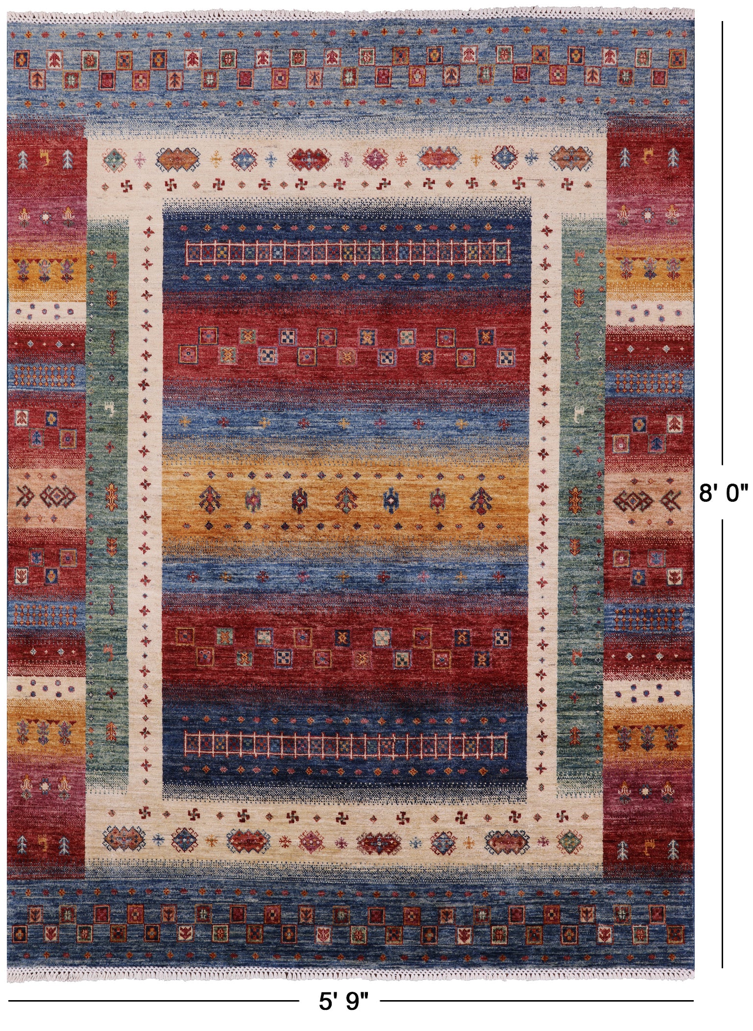 Tribal Persian Gabbeh Hand Knotted Wool Area Rug - 5' 9" X 8' 0" - Golden Nile