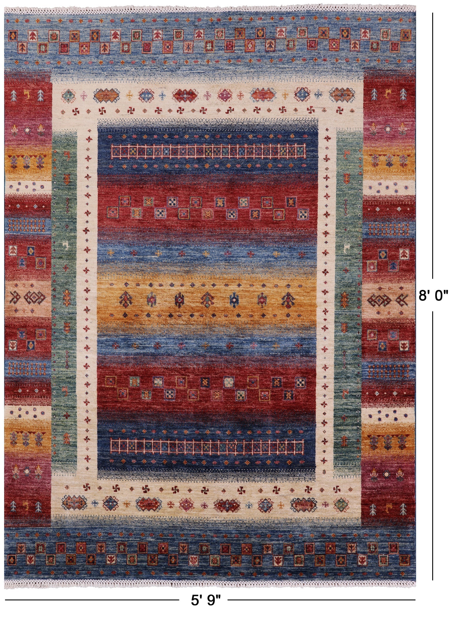 Tribal Persian Gabbeh Hand Knotted Wool Area Rug - 5' 9" X 8' 0" - Golden Nile
