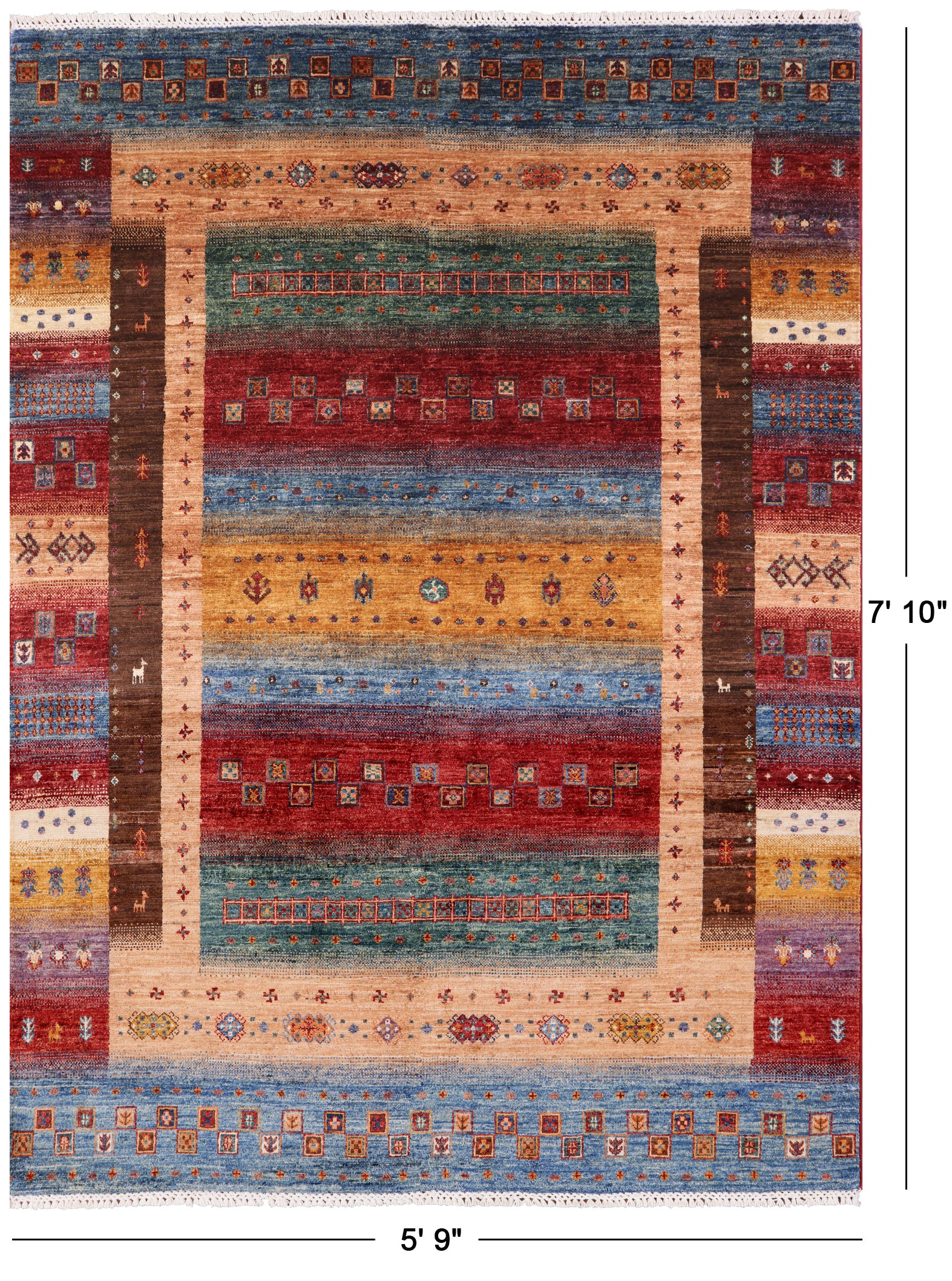 Tribal Persian Gabbeh Hand Knotted Wool Rug - 5' 9" X 7' 10" - Golden Nile