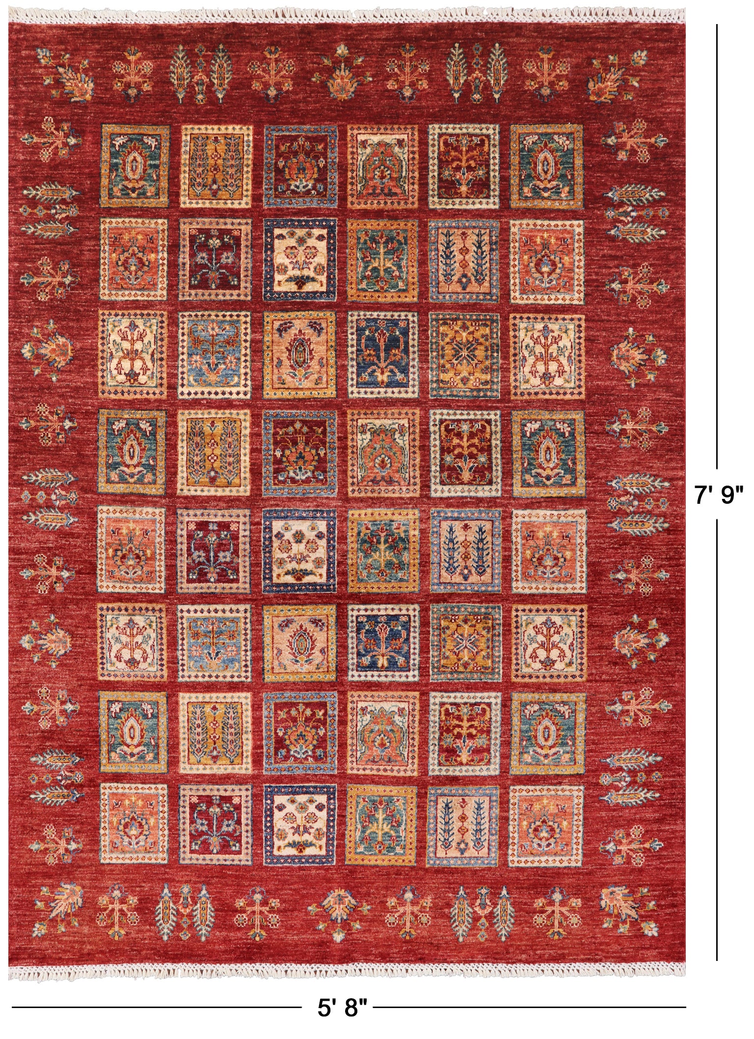 Red Garden Persian Gabbeh Hand Knotted Wool Area Rug - 5' 8" X 7' 9" - Golden Nile