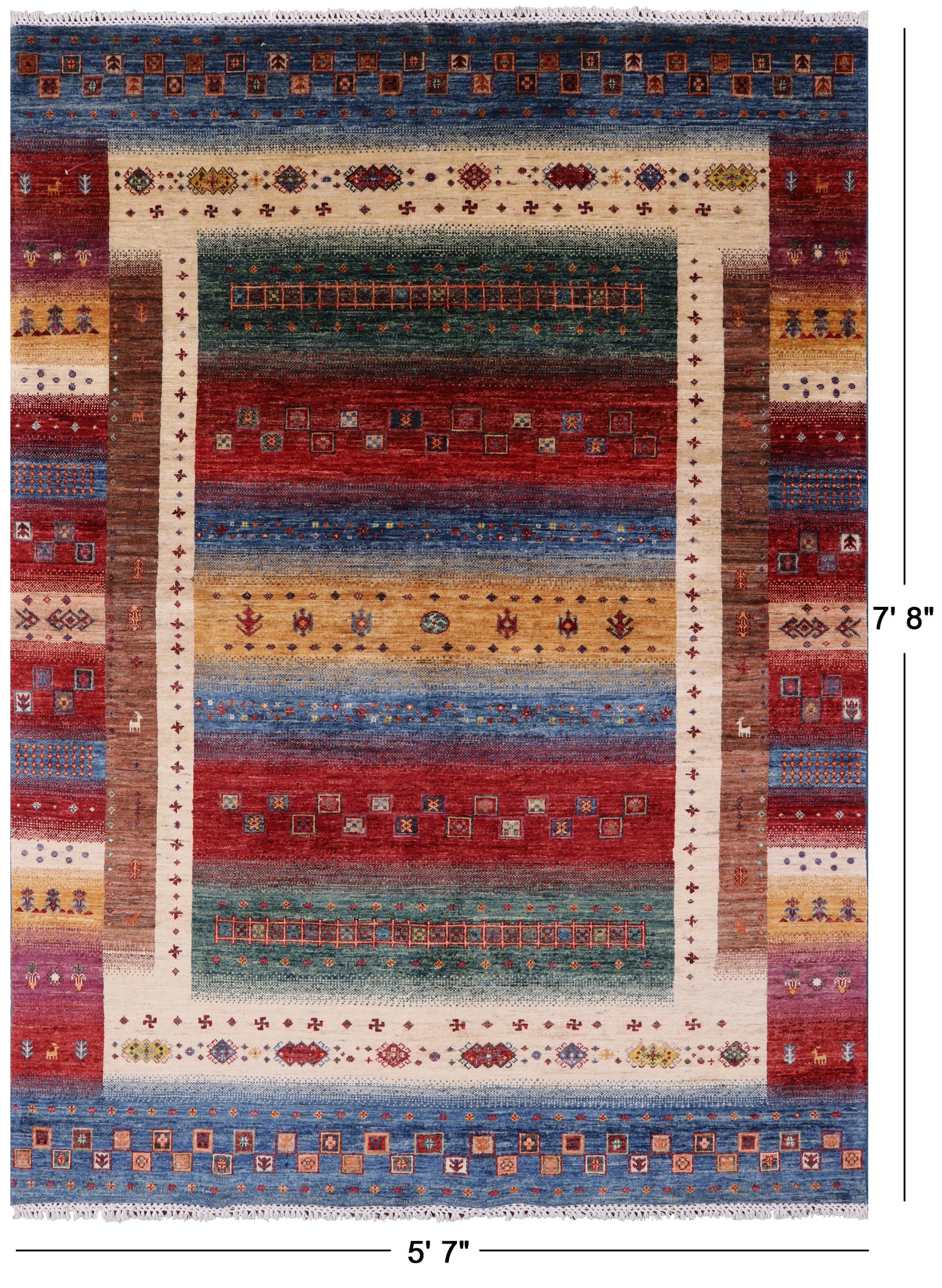 Tribal Persian Gabbeh Hand Knotted Wool Rug - 5' 7" X 7' 8" - Golden Nile