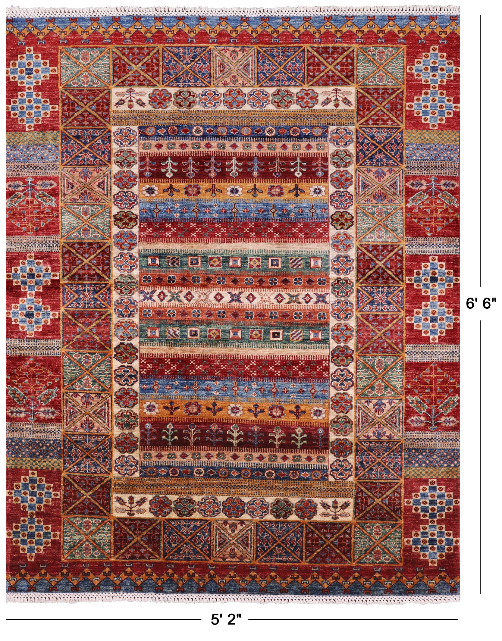Tribal Persian Gabbeh Handmade Wool Rug - 5' 2" X 6' 6" - Golden Nile