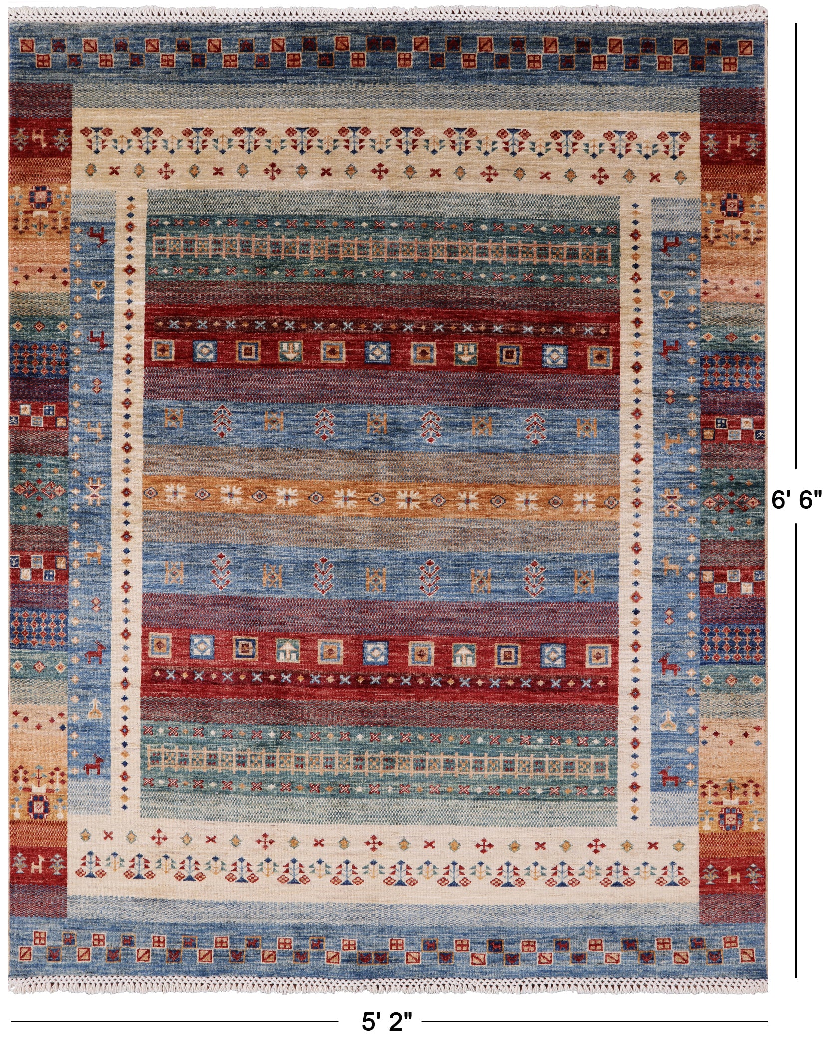 Tribal Gabbeh Hand Knotted Wool Area Rug - 5' 2" X 6' 6" - Golden Nile
