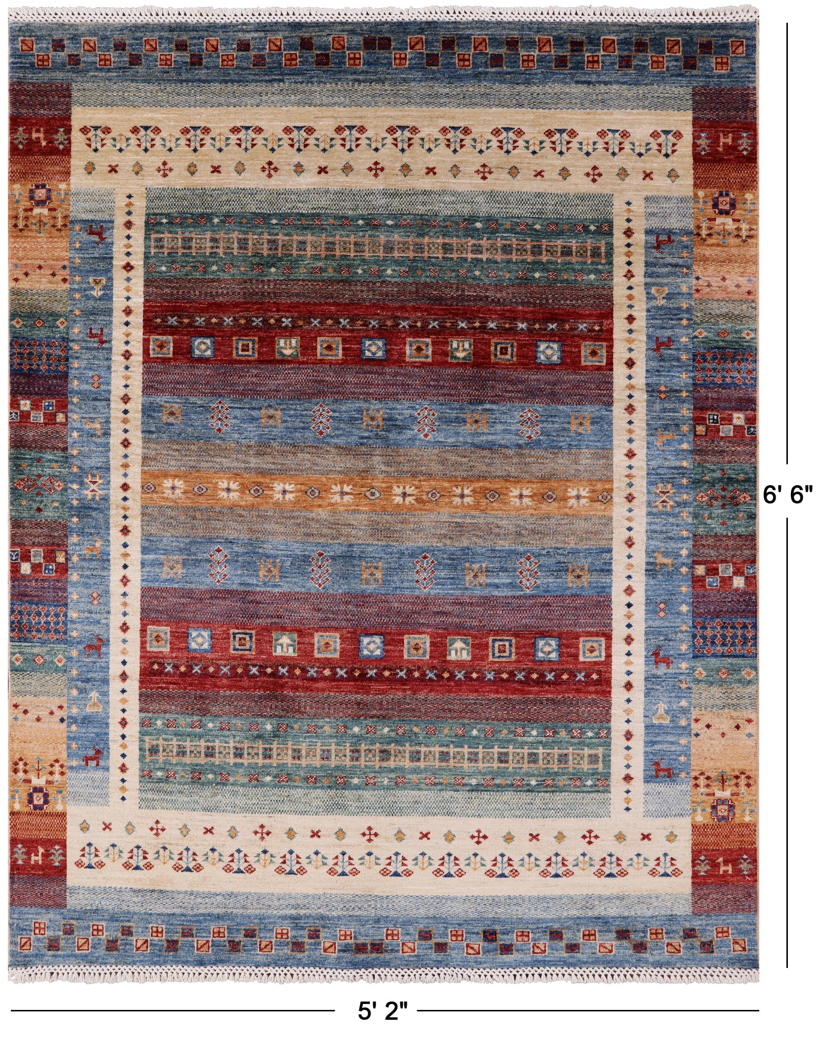 Tribal Gabbeh Hand Knotted Wool Area Rug - 5' 2" X 6' 6" - Golden Nile