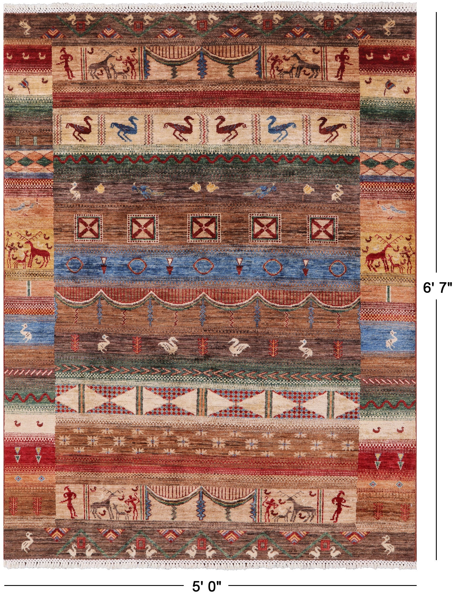 Tribal Persian Gabbeh Hand Knotted Wool Rug - 5' 0" X 6' 7" - Golden Nile