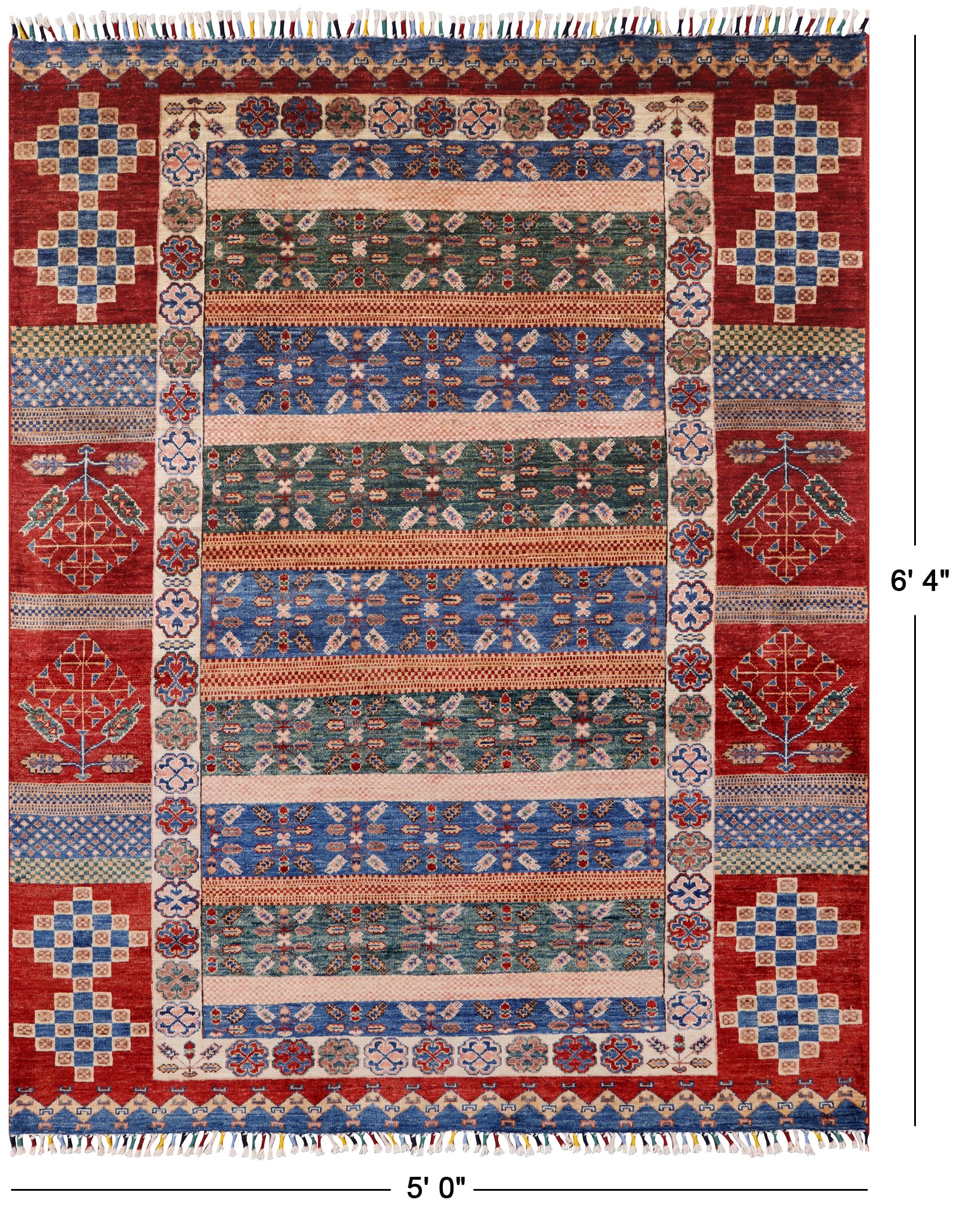 Tribal Persian Gabbeh Handmade Wool Area Rug - 5' 0" X 6' 4" - Golden Nile