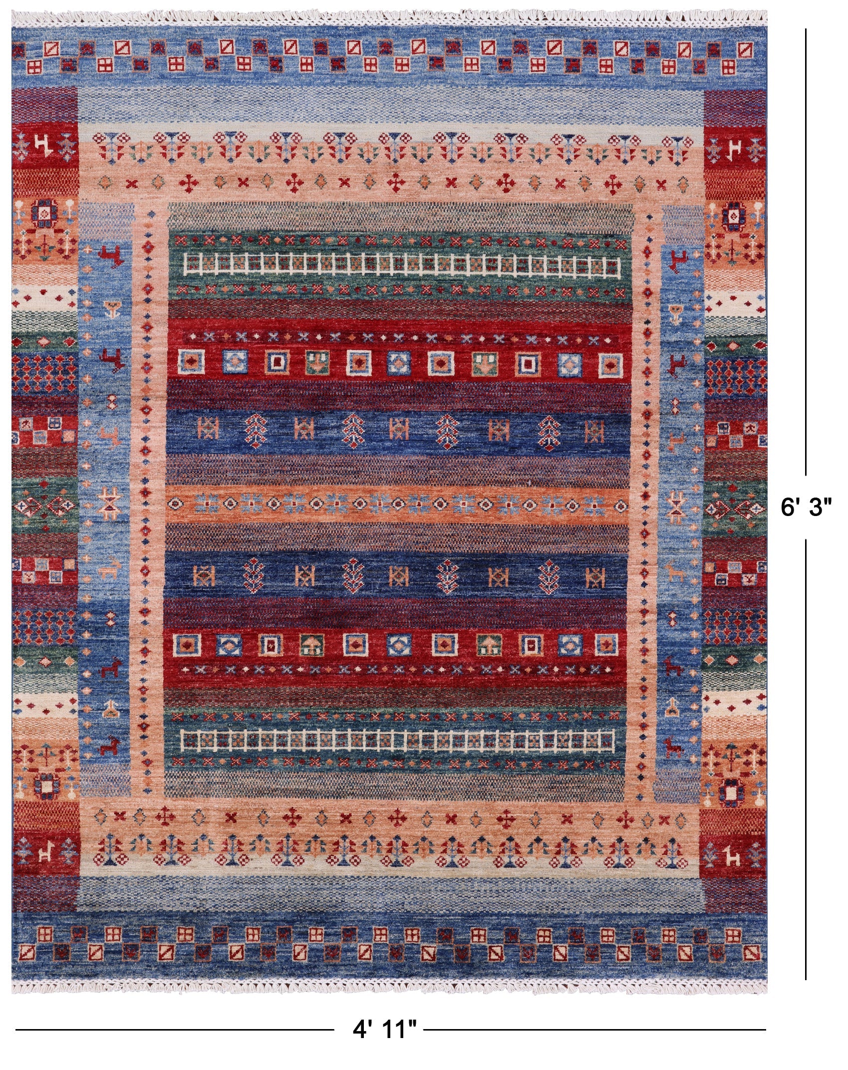 Tribal Persian Gabbeh Hand Knotted Wool Rug - 4' 11" X 6' 3" - Golden Nile