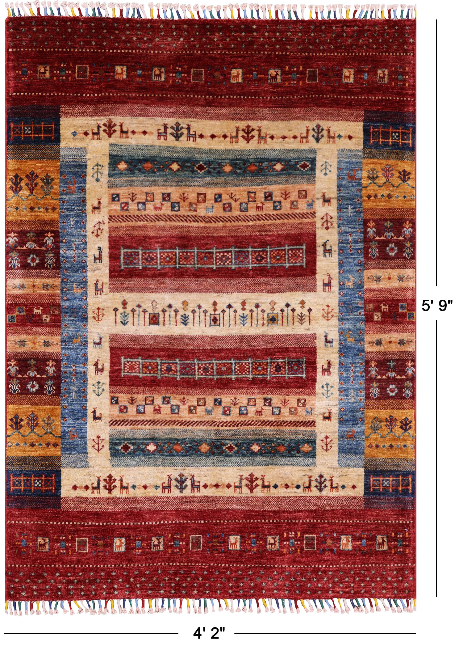 Tribal Persian Gabbeh Hand Knotted Wool Area Rug - 4' 2" X 5' 9" - Golden Nile