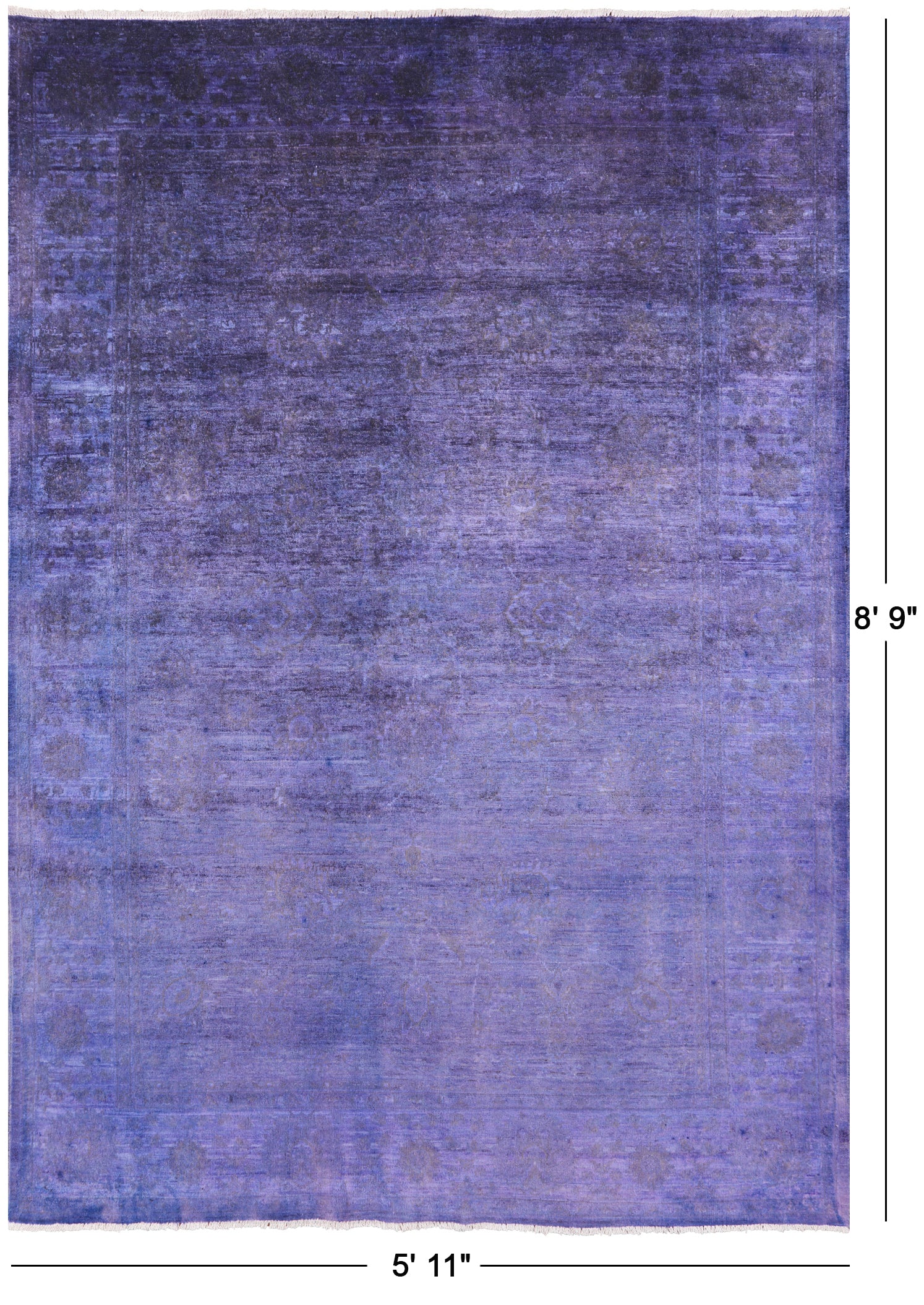 Purple Full Pile Overdyed Hand Knotted Wool Area Rug - 5' 11" X 8' 9" - Golden Nile