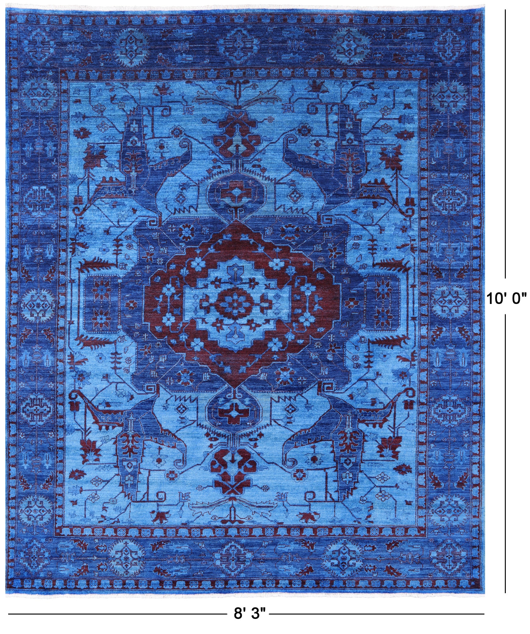 Blue Full Pile Overdyed Hand Knotted Wool Rug - 8' 3" X 10' 0" - Golden Nile